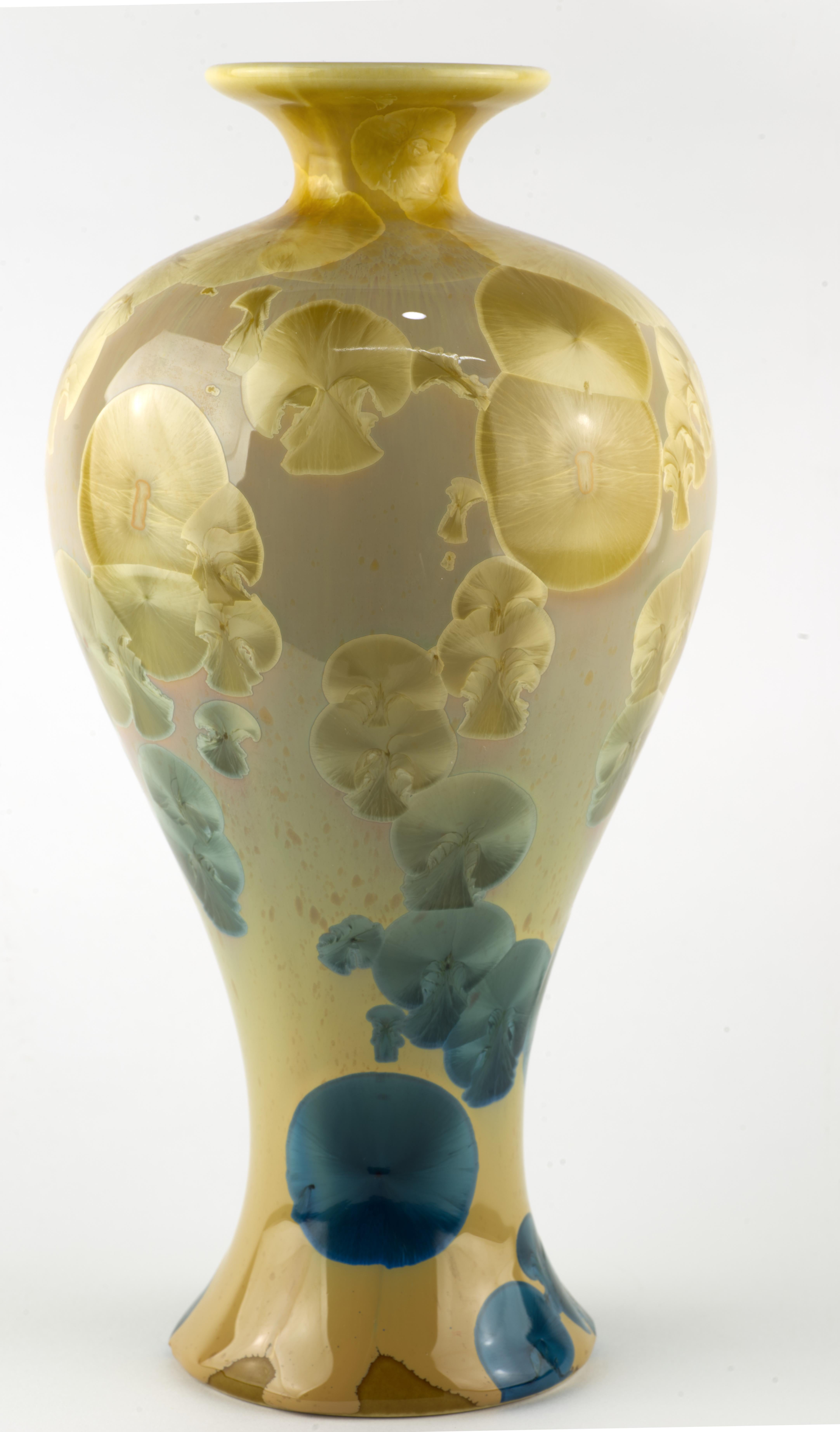 Glazed Organic Modern Crystalline Glaze Porcelain Vase, Blue and Beige For Sale