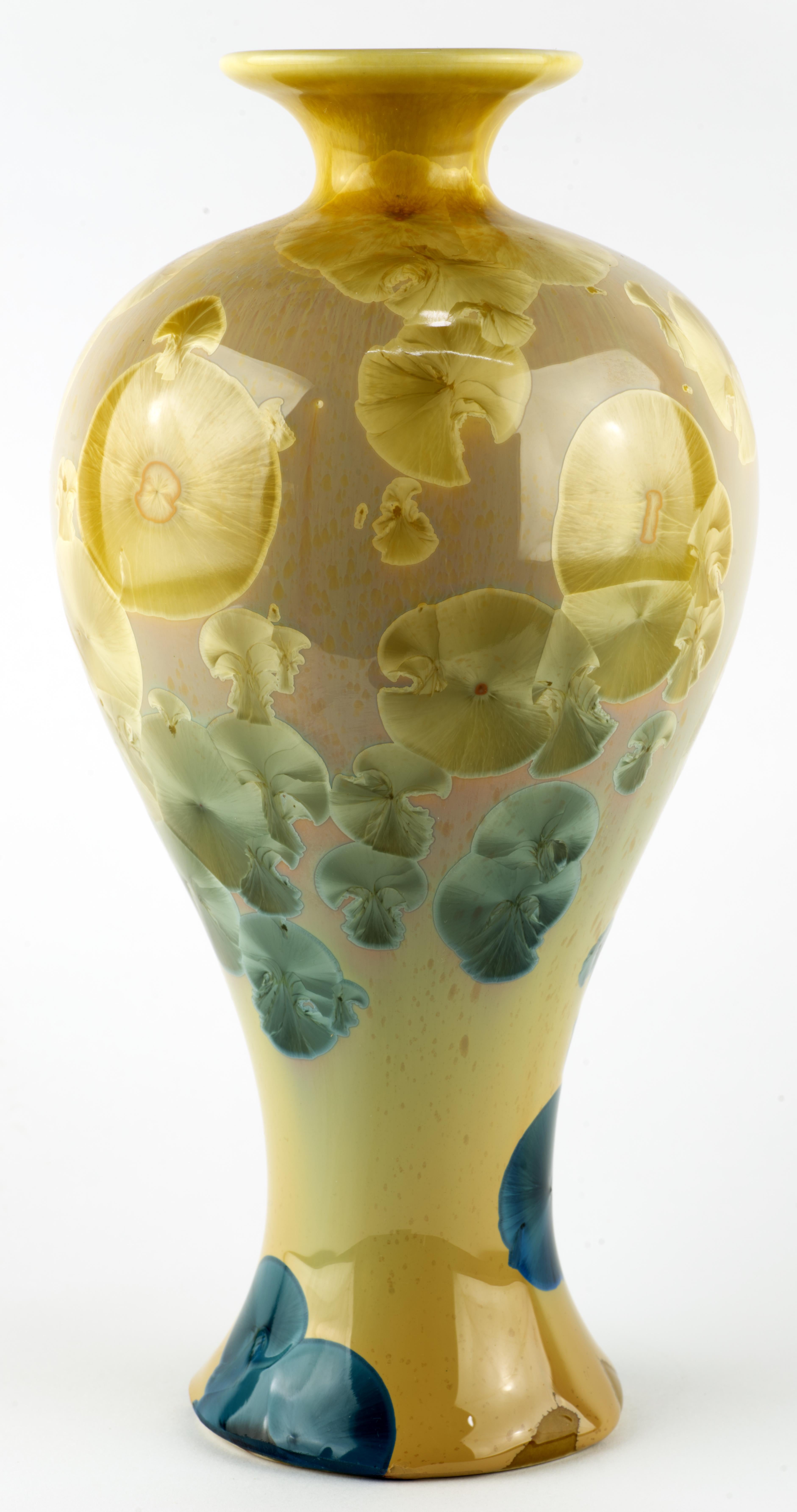 Organic Modern Crystalline Glaze Porcelain Vase, Blue and Beige In Good Condition For Sale In Clifton Springs, NY