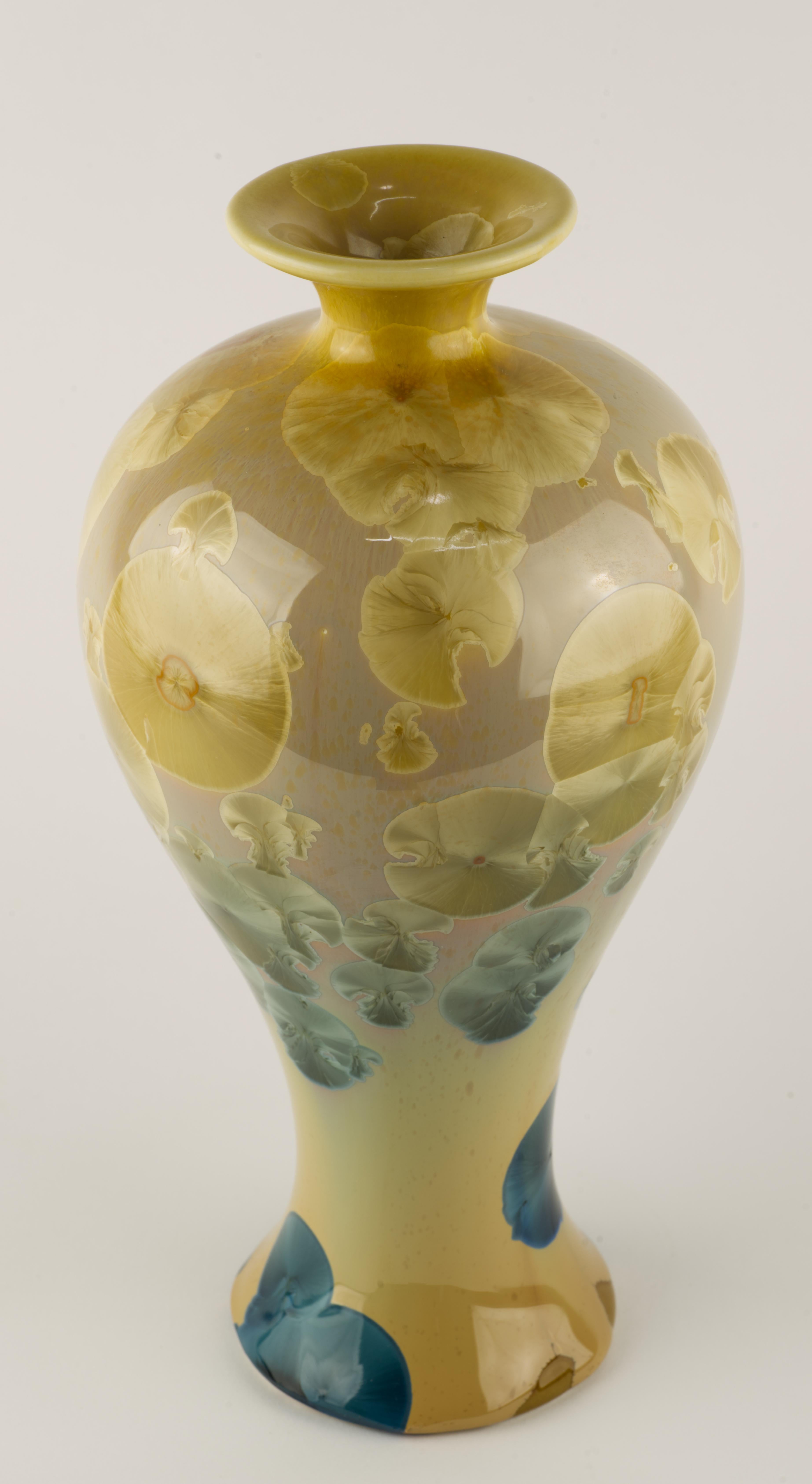 20th Century Organic Modern Crystalline Glaze Porcelain Vase, Blue and Beige For Sale