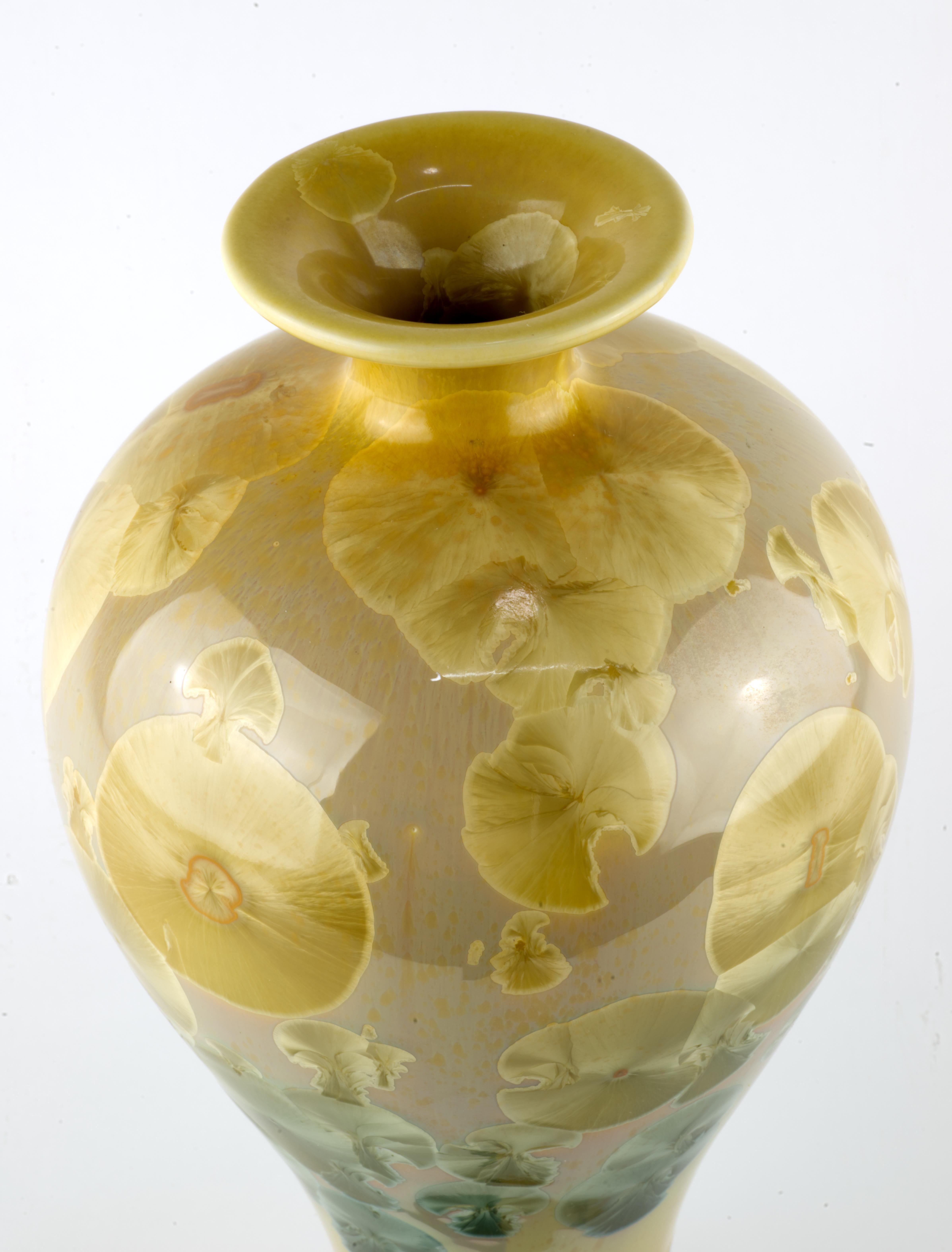 Organic Modern Crystalline Glaze Porcelain Vase, Blue and Beige For Sale 1