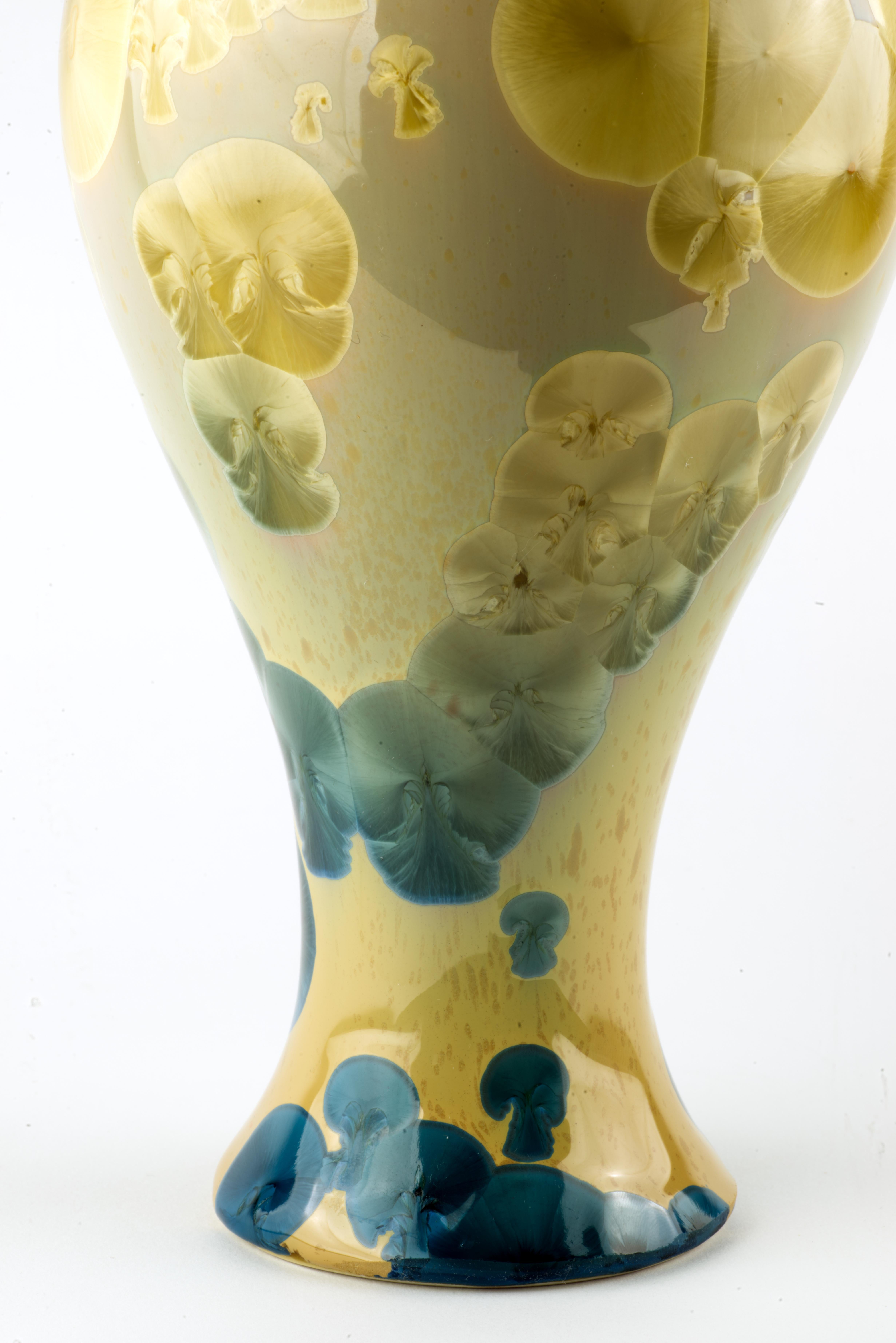 Organic Modern Crystalline Glaze Porcelain Vase, Blue and Beige For Sale 2