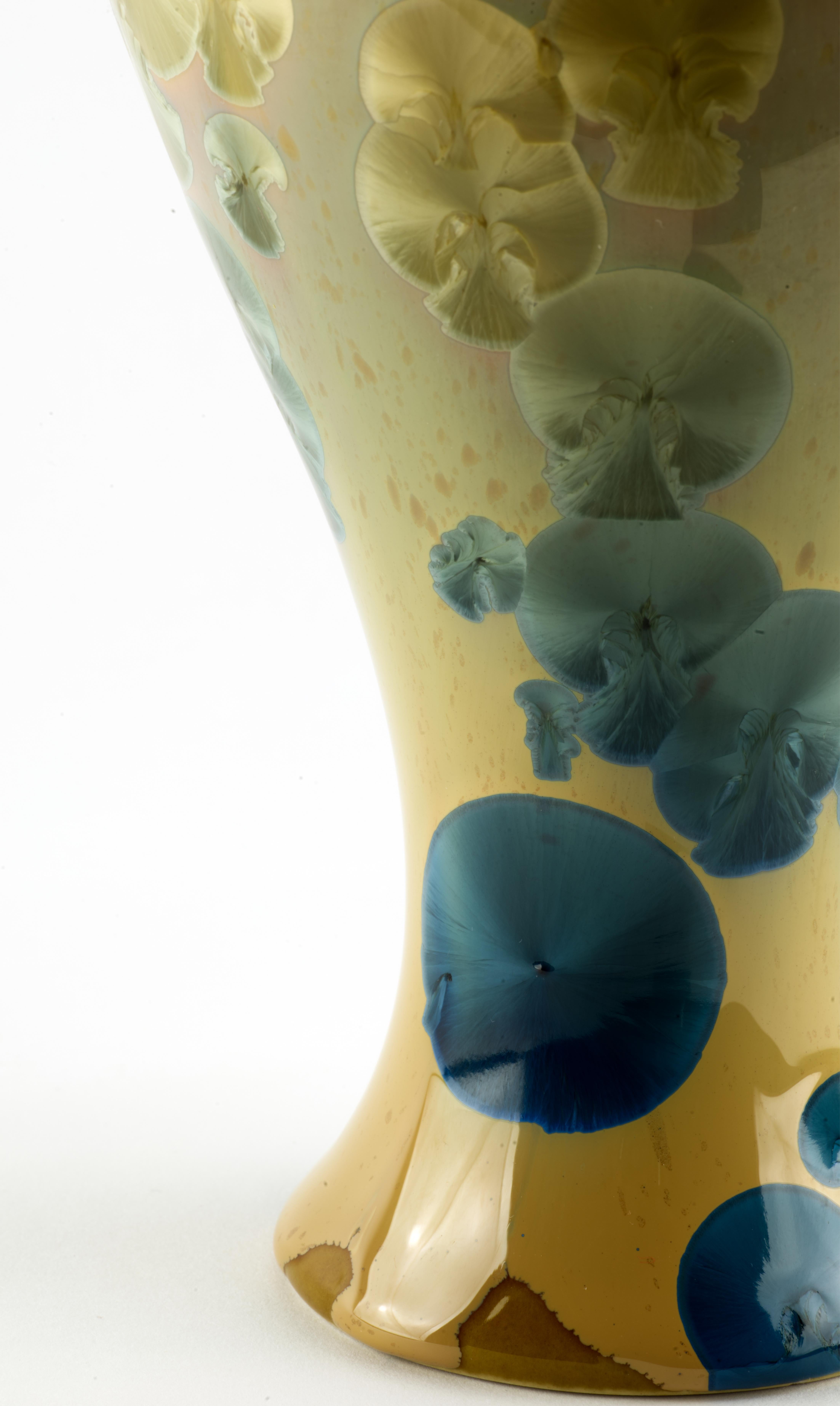 Organic Modern Crystalline Glaze Porcelain Vase, Blue and Beige For Sale 3