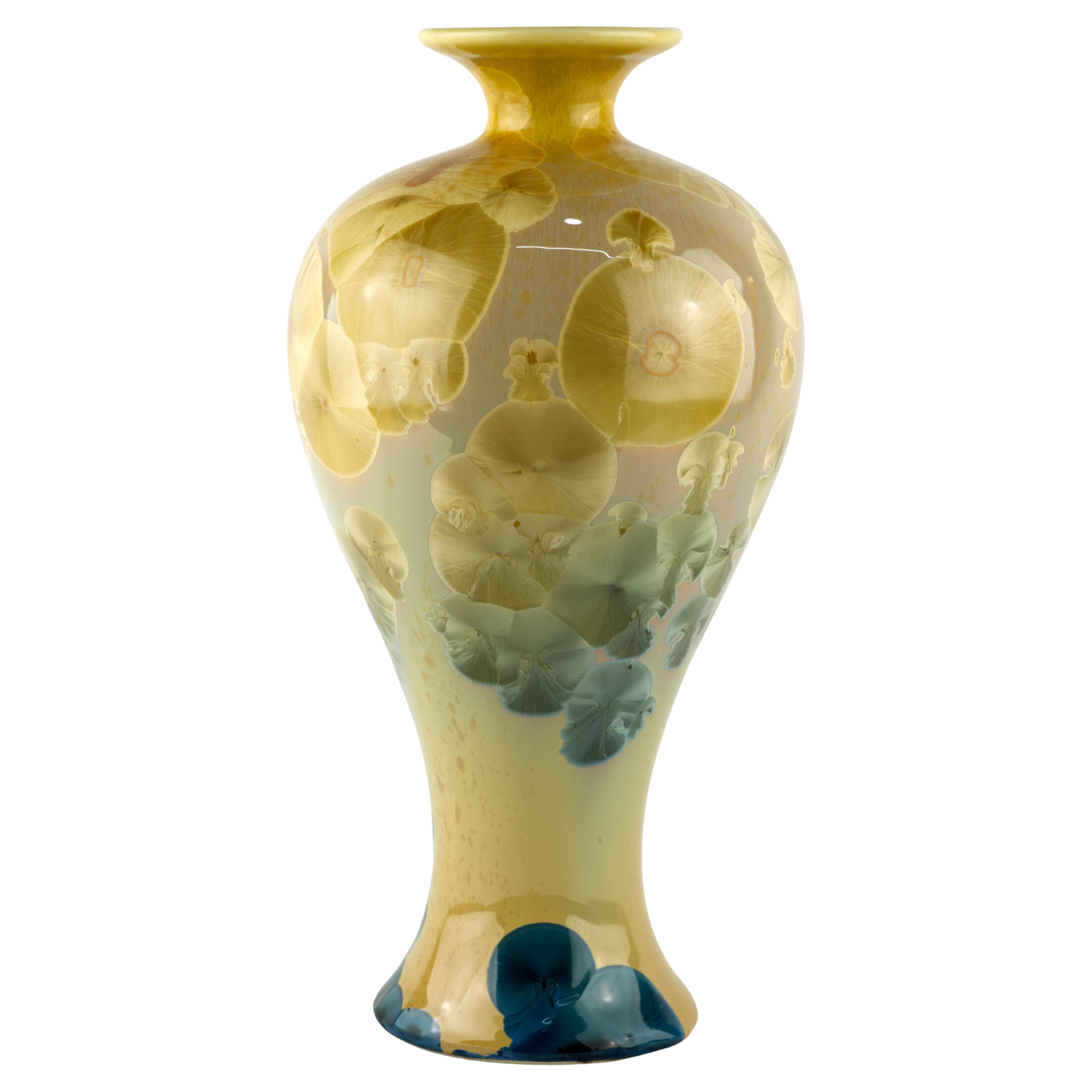 Organic Modern Crystalline Glaze Porcelain Vase, Blue and Beige For Sale