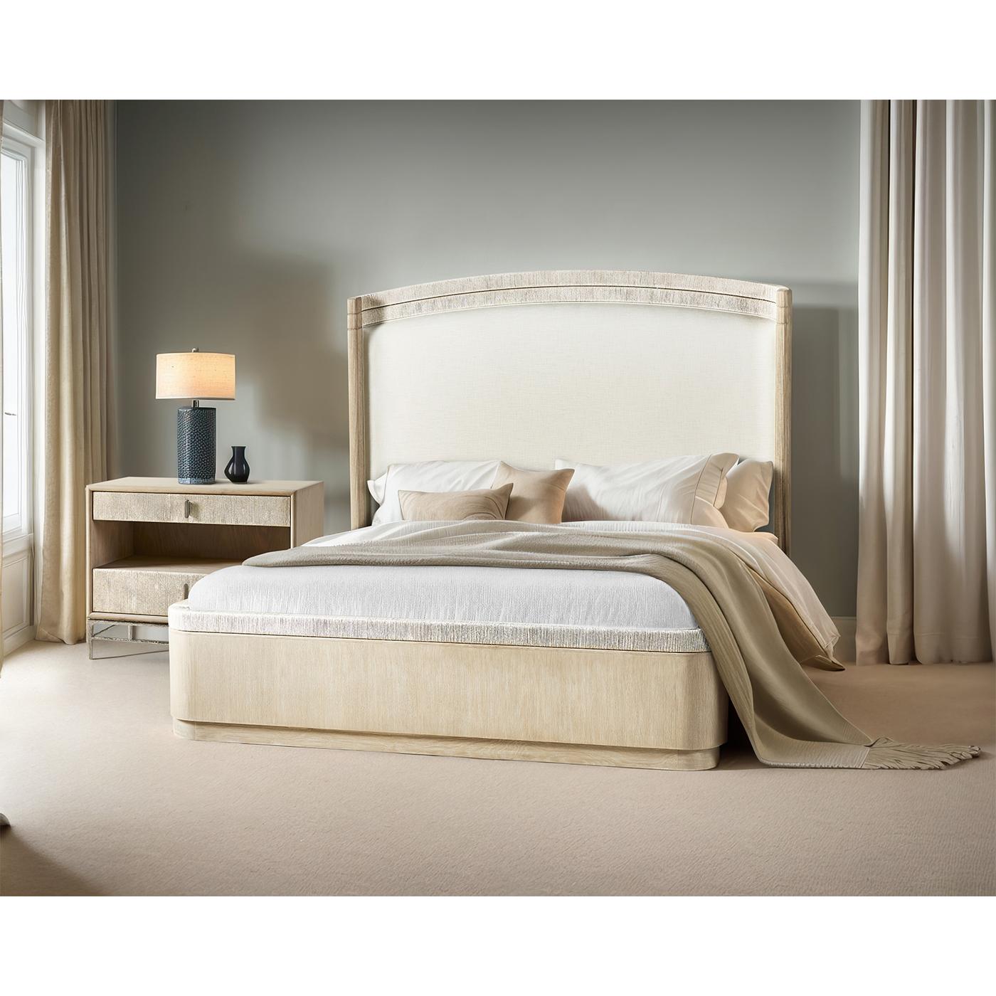 Crafted from solid whitewashed oak, this bed combines Swedish minimalism with contemporary design. The headboard and footboard are beautifully lined with Danish cord, adding a textured and organic feel to the design.

Hand-built by skilled artisans,
