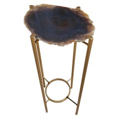 Organic Modern Dark Blue & Brown Geode Drink Table with Gold Gilt Base