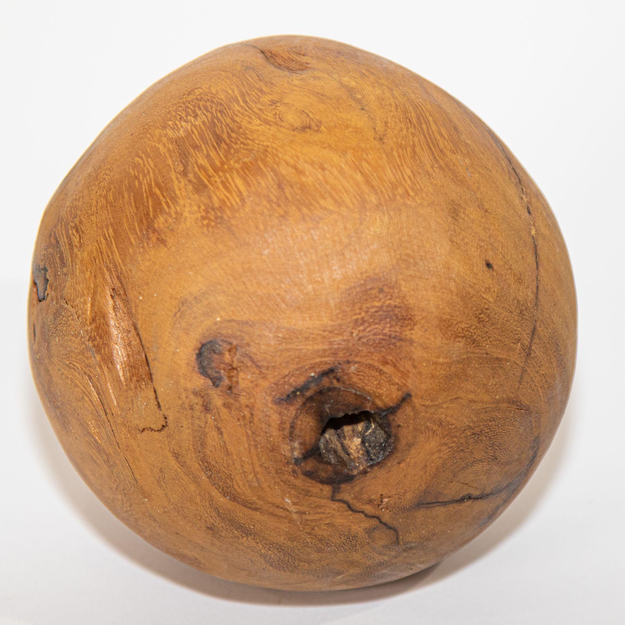 Hand-Carved Organic Modern Decorative Teak Wood Ball Sculpture