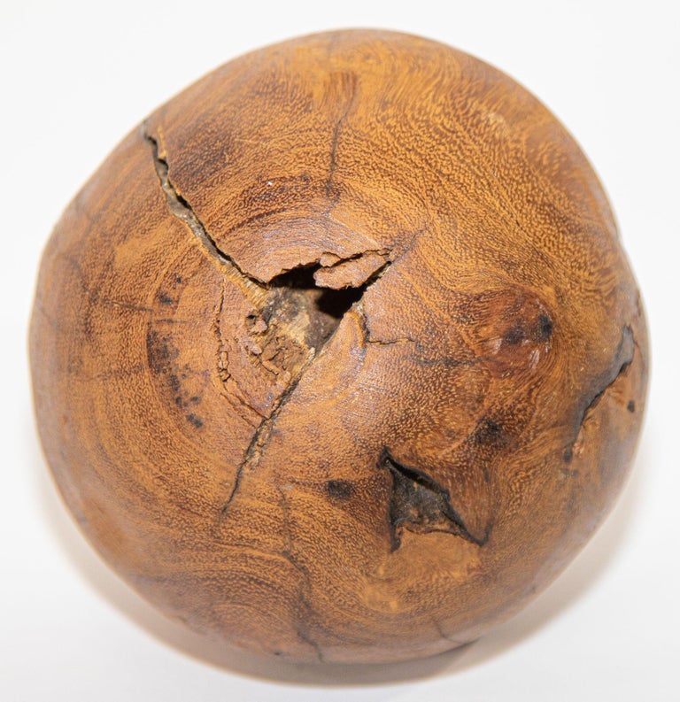 Organic Modern Decorative Teak Wood Ball Sculpture In Fair Condition For Sale In North Hollywood, CA