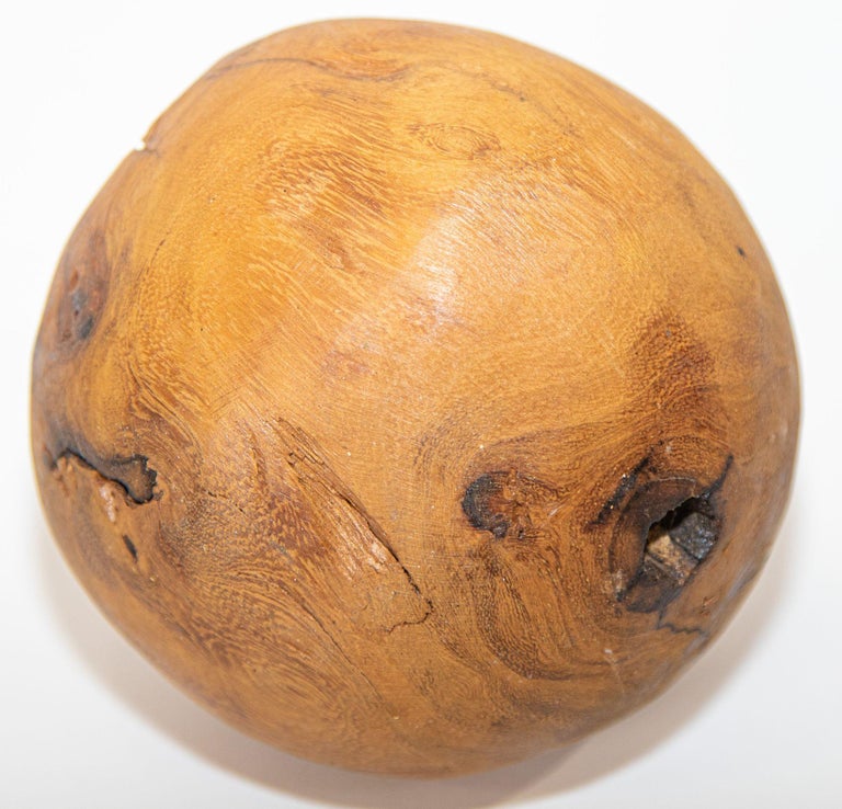 Organic Modern Decorative Teak Wood Ball Sculpture For Sale 1
