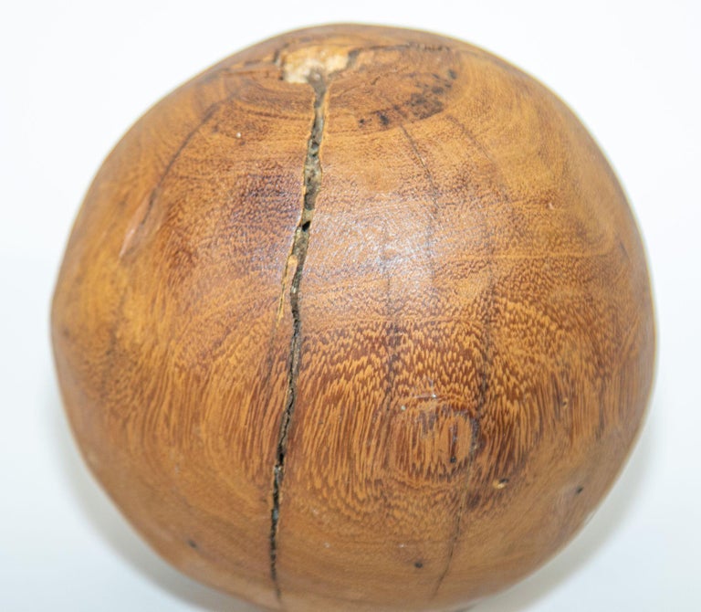 Organic Modern Decorative Teak Wood Ball Sculpture For Sale 2