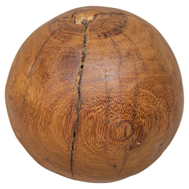 Organic Modern Decorative Teak Wood Ball Sculpture For Sale