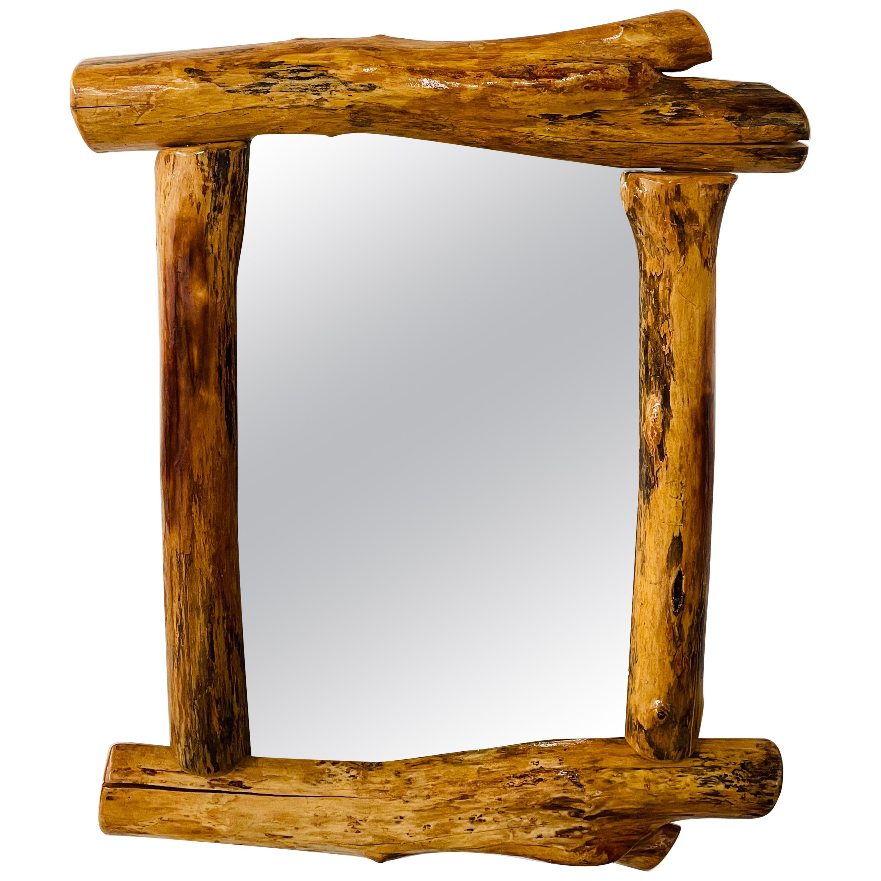 Organic Modern Design Maple Wood Framed Wall or Mantel Mirror For Sale