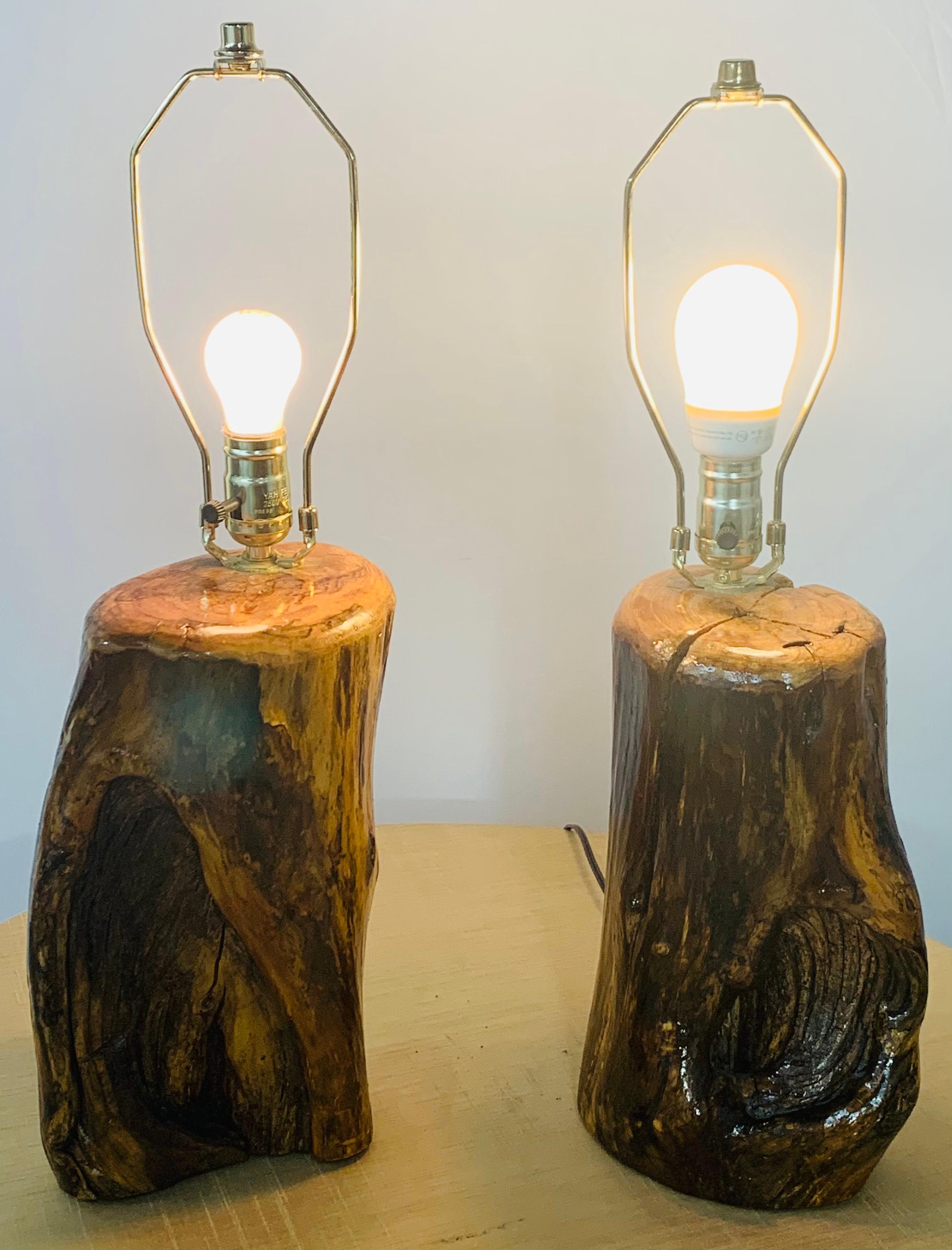 Organic Modern Design Maple Wood Table Lamps, a Pair 6