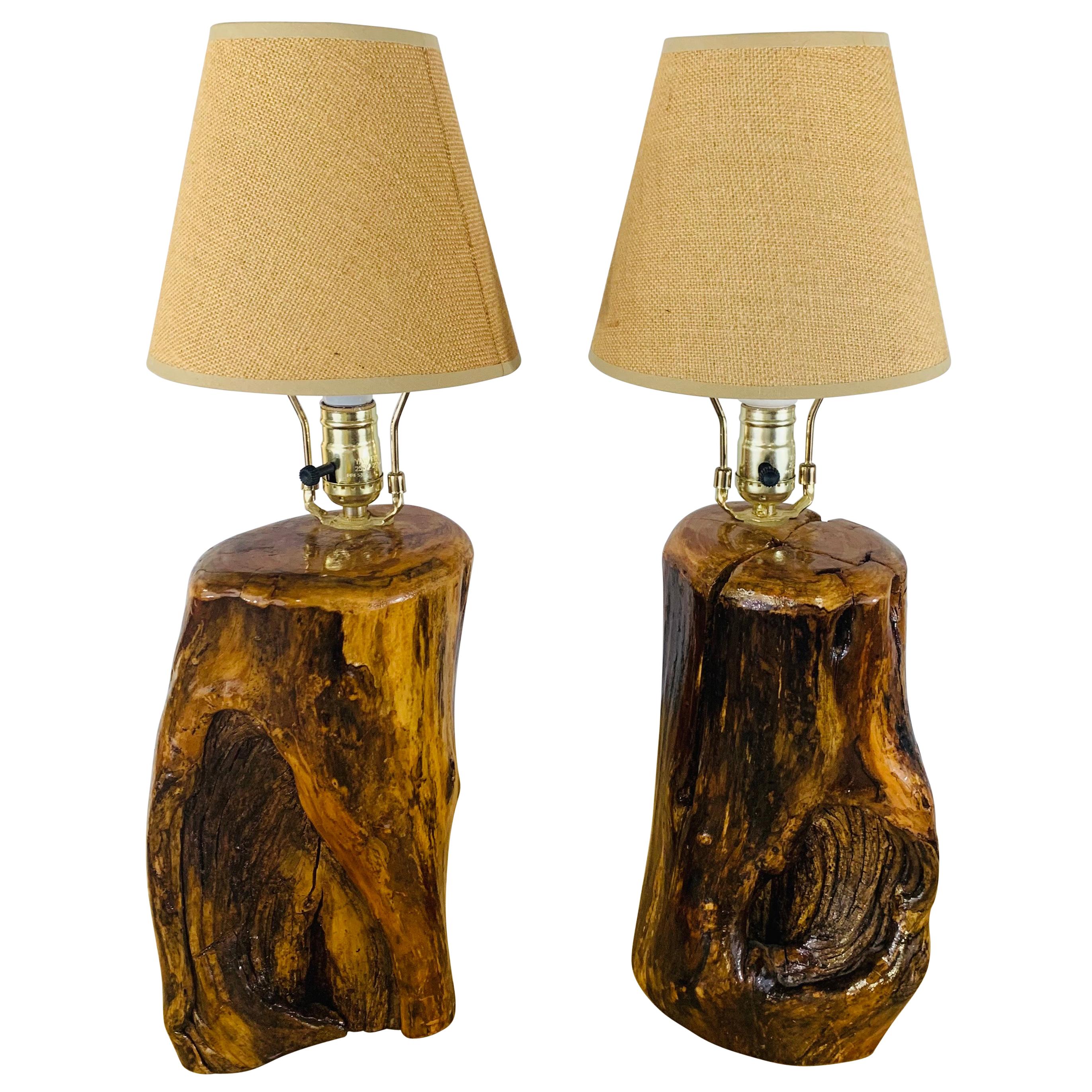 Organic Modern Design Maple Wood Table, Brass And Wood Table Lamps