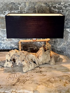 Organic Modern Design Table Lamp Driftwood with Copper Tubes, Austria 2022