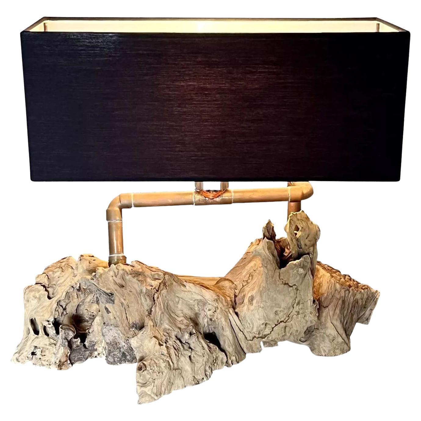 Organic Modern Design Table Lamp Driftwood with Copper Tubes, Austria 2022