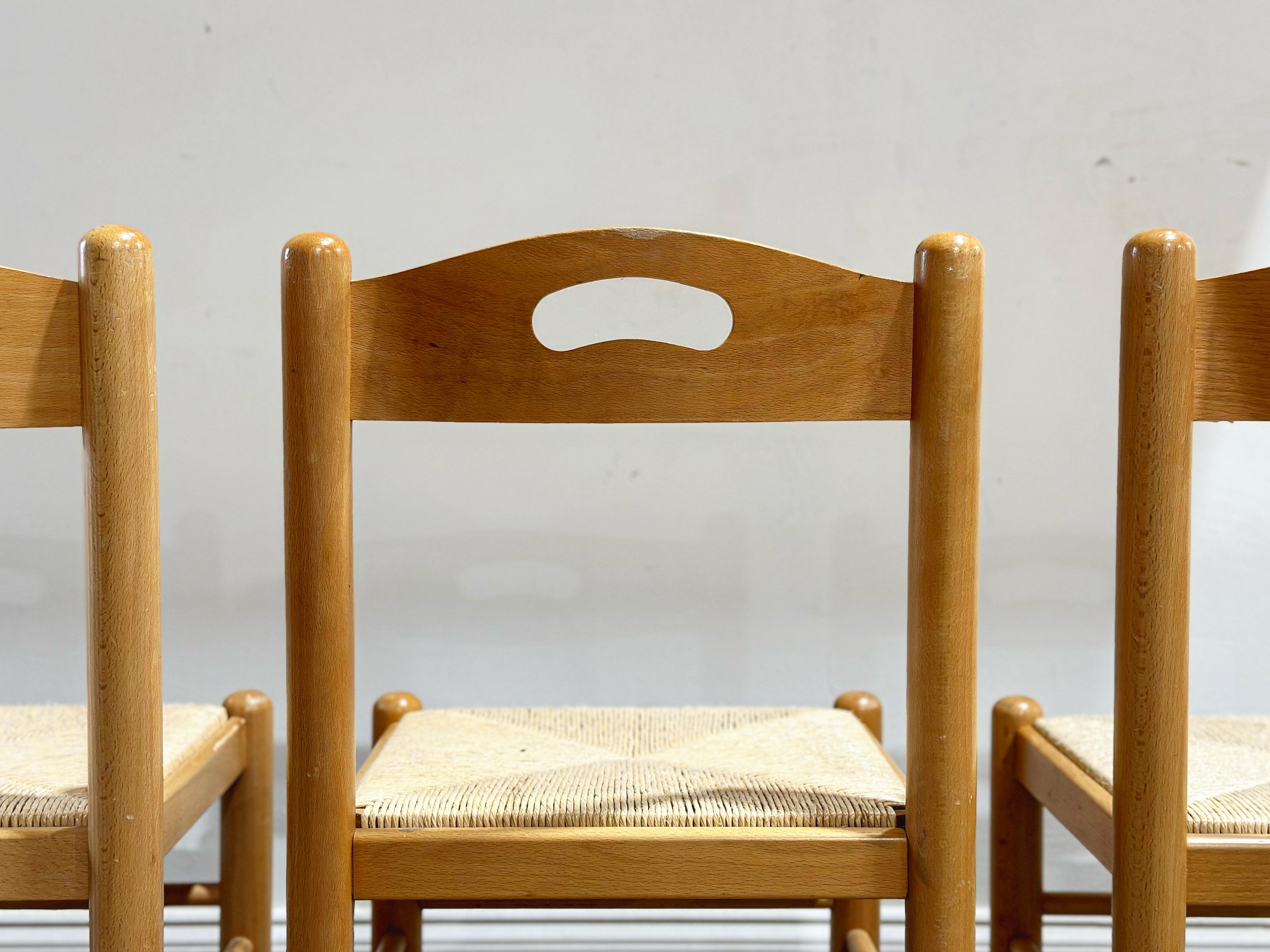 Italian Organic Modern Dining Chairs - Birch + Rush - Italy circa 1980s - Set of Six For Sale