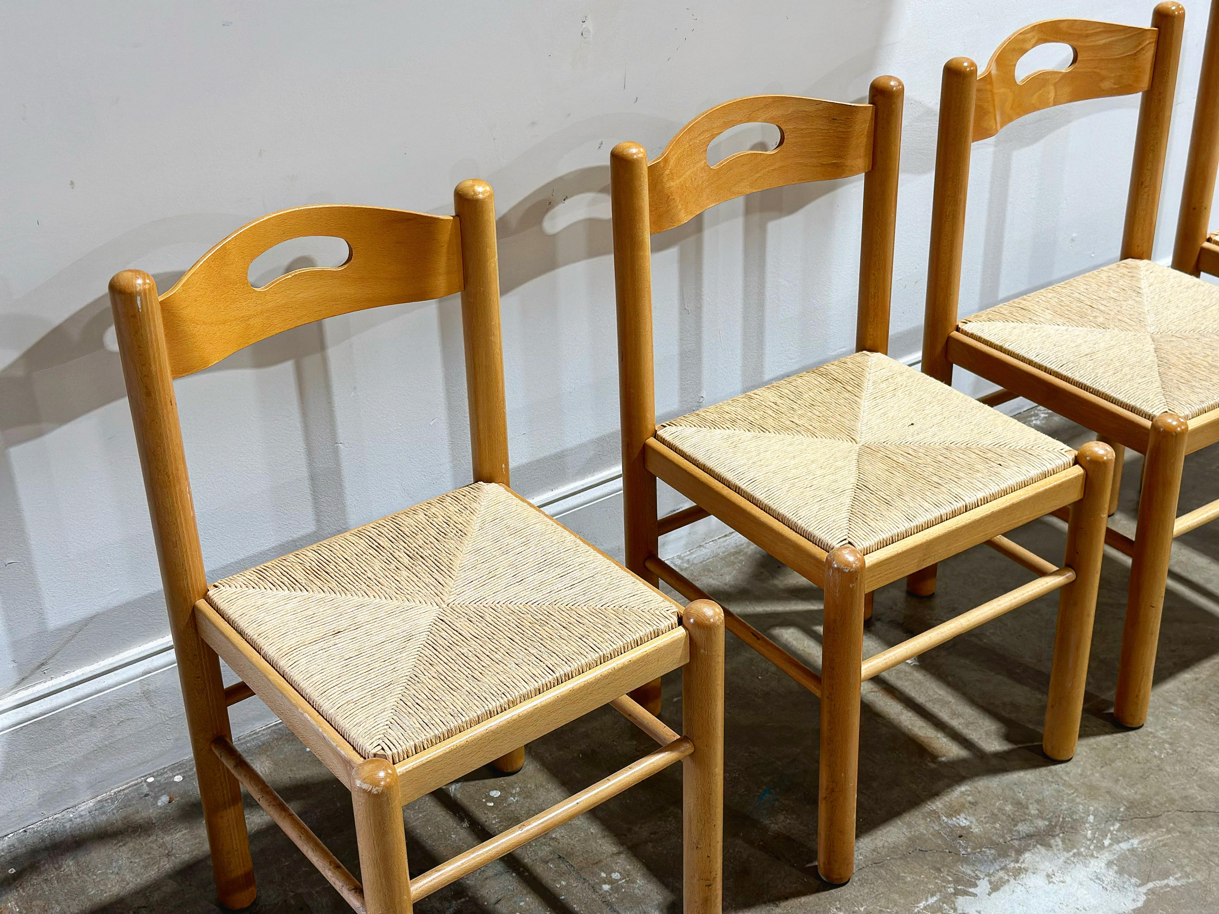 Organic Modern Dining Chairs - Birch + Rush - Italy circa 1980s - Set of Six For Sale 1