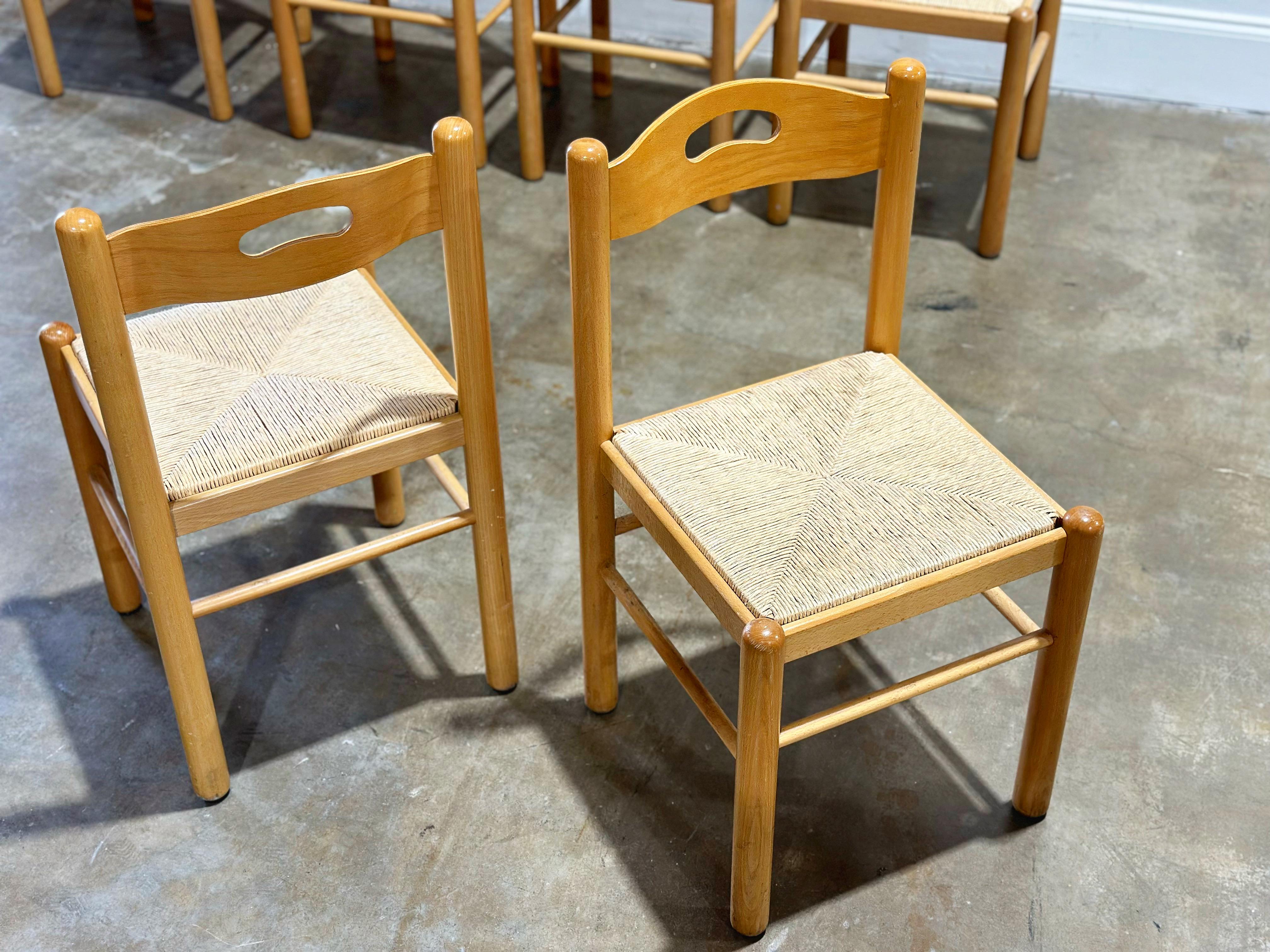 Organic Modern Dining Chairs - Birch + Rush - Italy circa 1980s - Set of Six For Sale 2