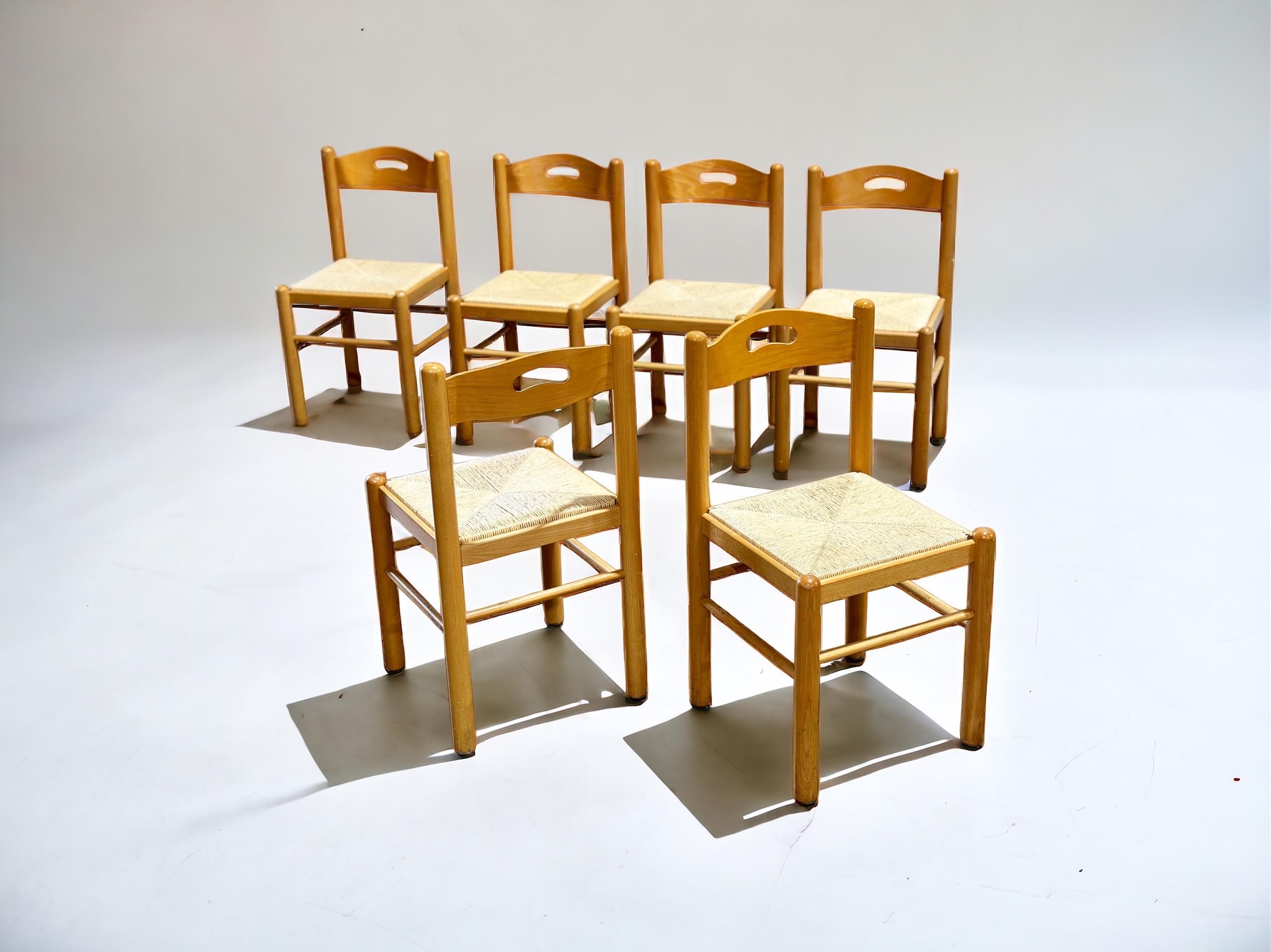 Organic Modern Dining Chairs - Birch + Rush - Italy circa 1980s - Set of Six For Sale 3