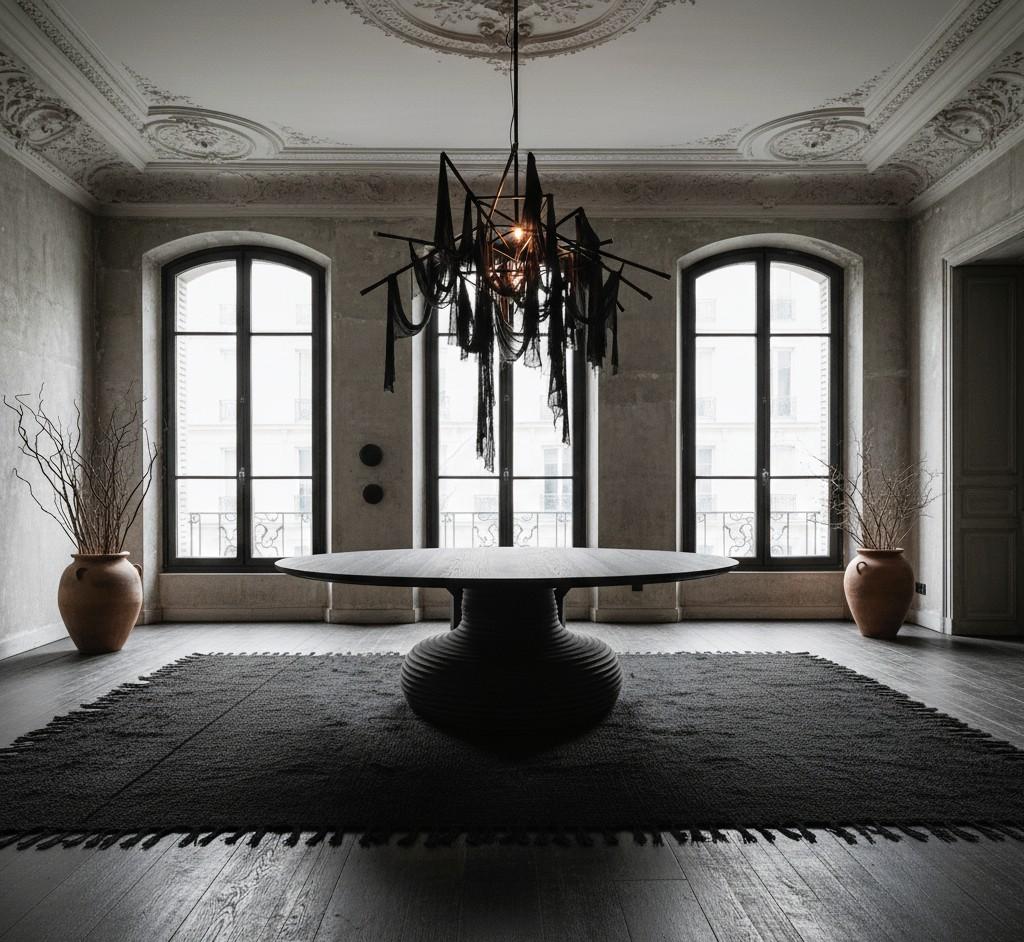 Moderner organischer Esstisch für Innenräume oder überdachte Außenbereiche - Graphitschwarz (Harz) im Angebot