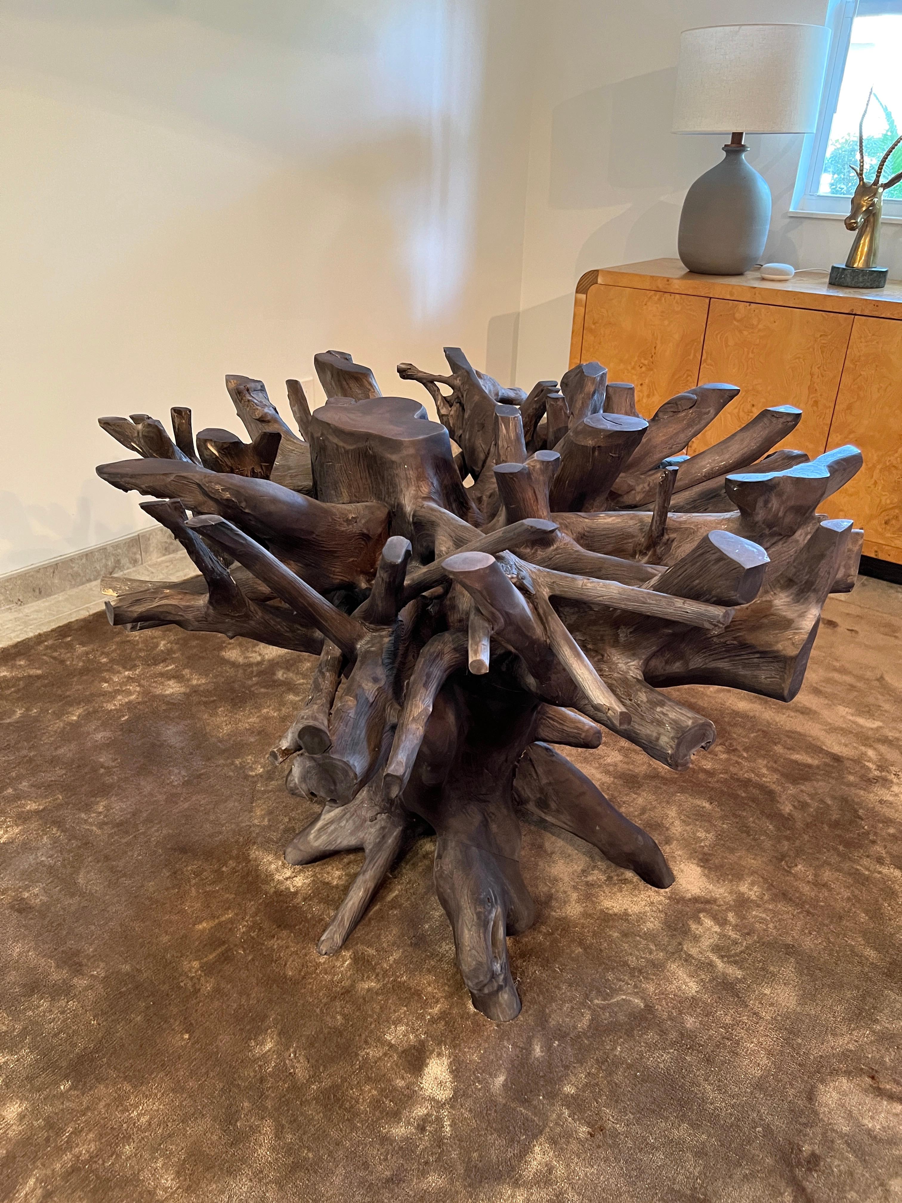 Dining Table in Charred Teak Root Wood and Glass, Indonesia For Sale 5
