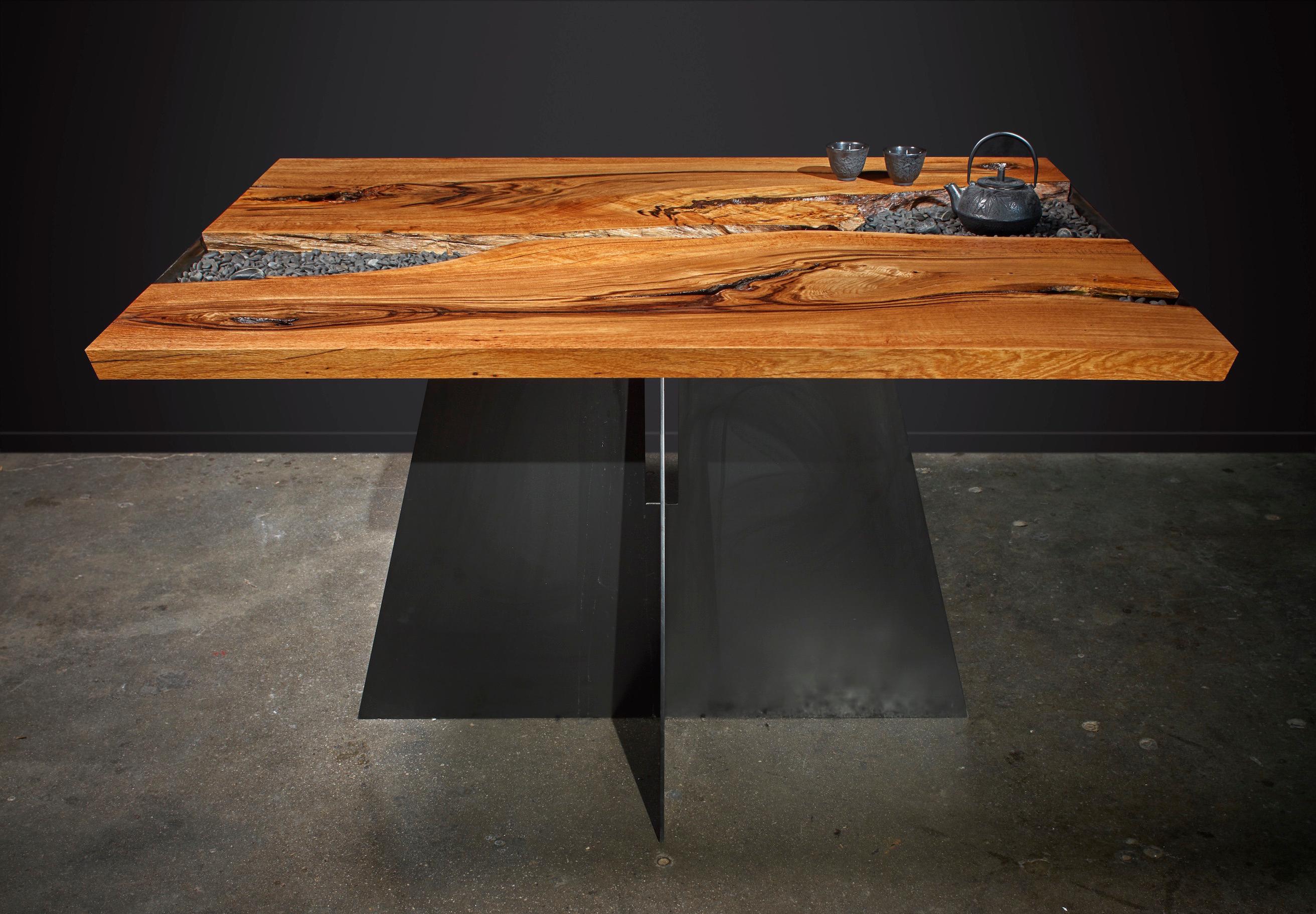 Hand-Crafted Organic Modern Dining Table with California White Oak and Aluminum: Wisdom