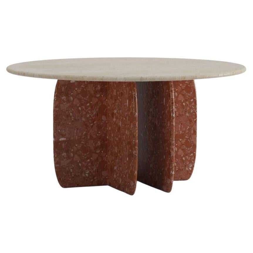 Organic Modern Dinner Table Catus in Red Terrazzo and Travertine Marble For Sale