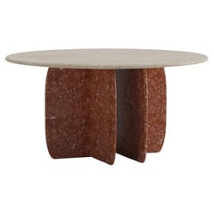 Organic Modern Dinner Table Catus in Red Terrazzo and Travertine Marble