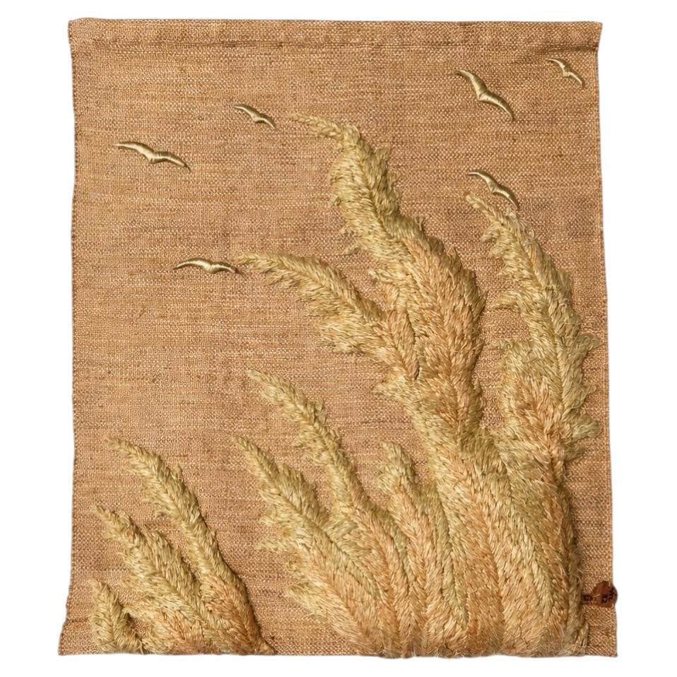 Organic Modern Don Freedman Jute Textile Wall Art - Coastal Landscape W/ Birds For Sale