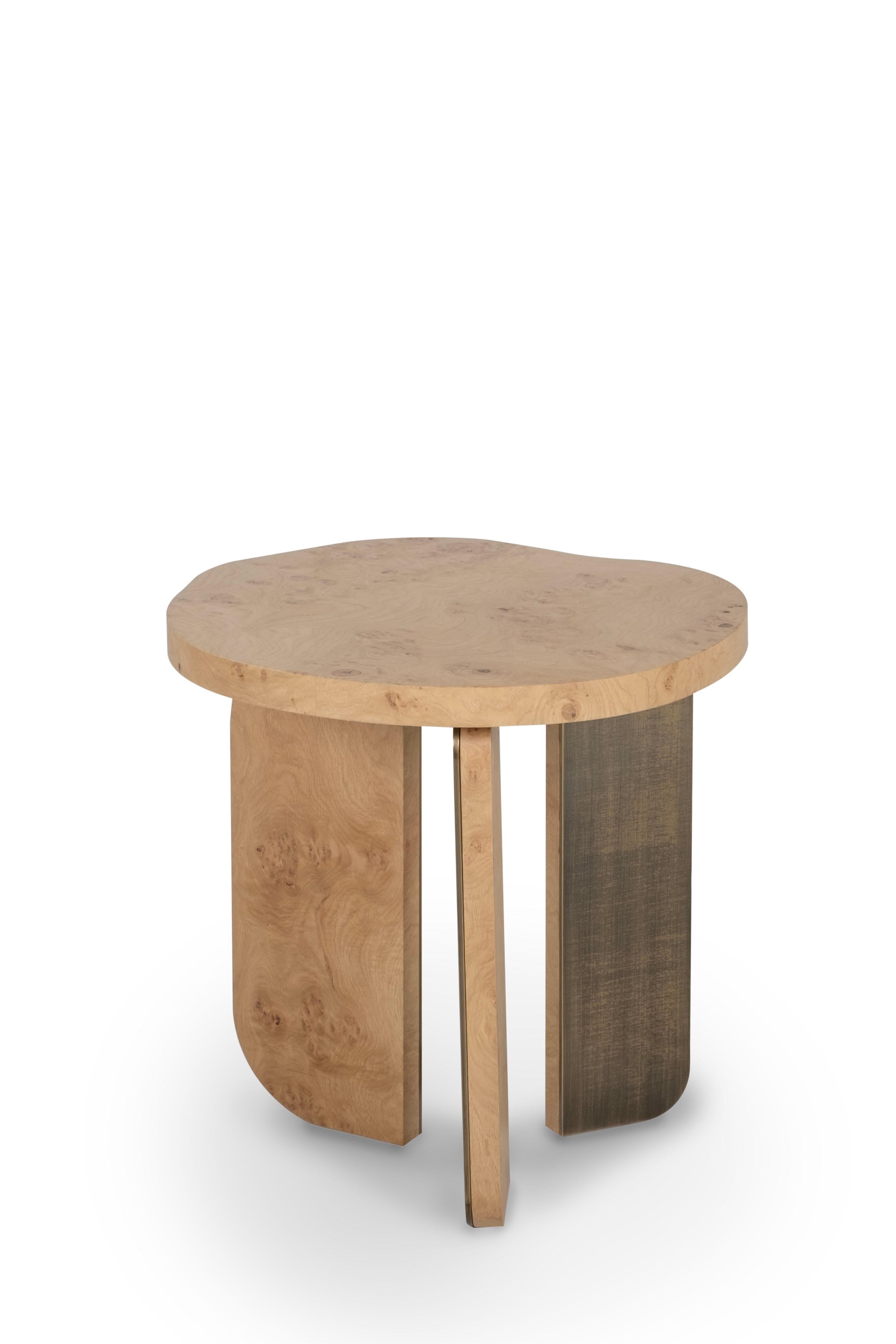 Organic Modern Dornes Side Table, Oak Brass, Handmade in Portugal by Greenapple For Sale 9