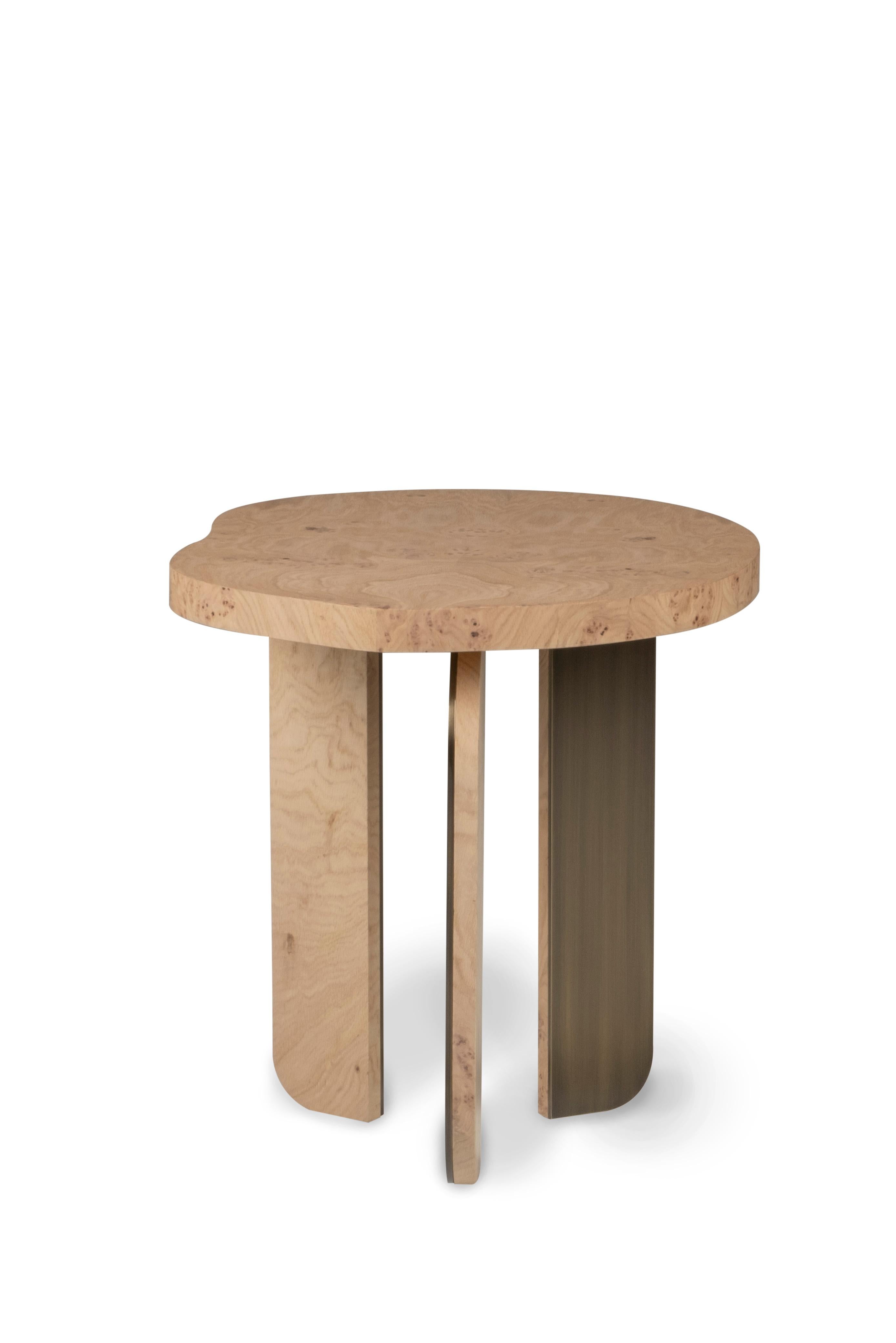 Organic Modern Dornes Side Table, Oak Brass, Handmade in Portugal by Greenapple For Sale 9