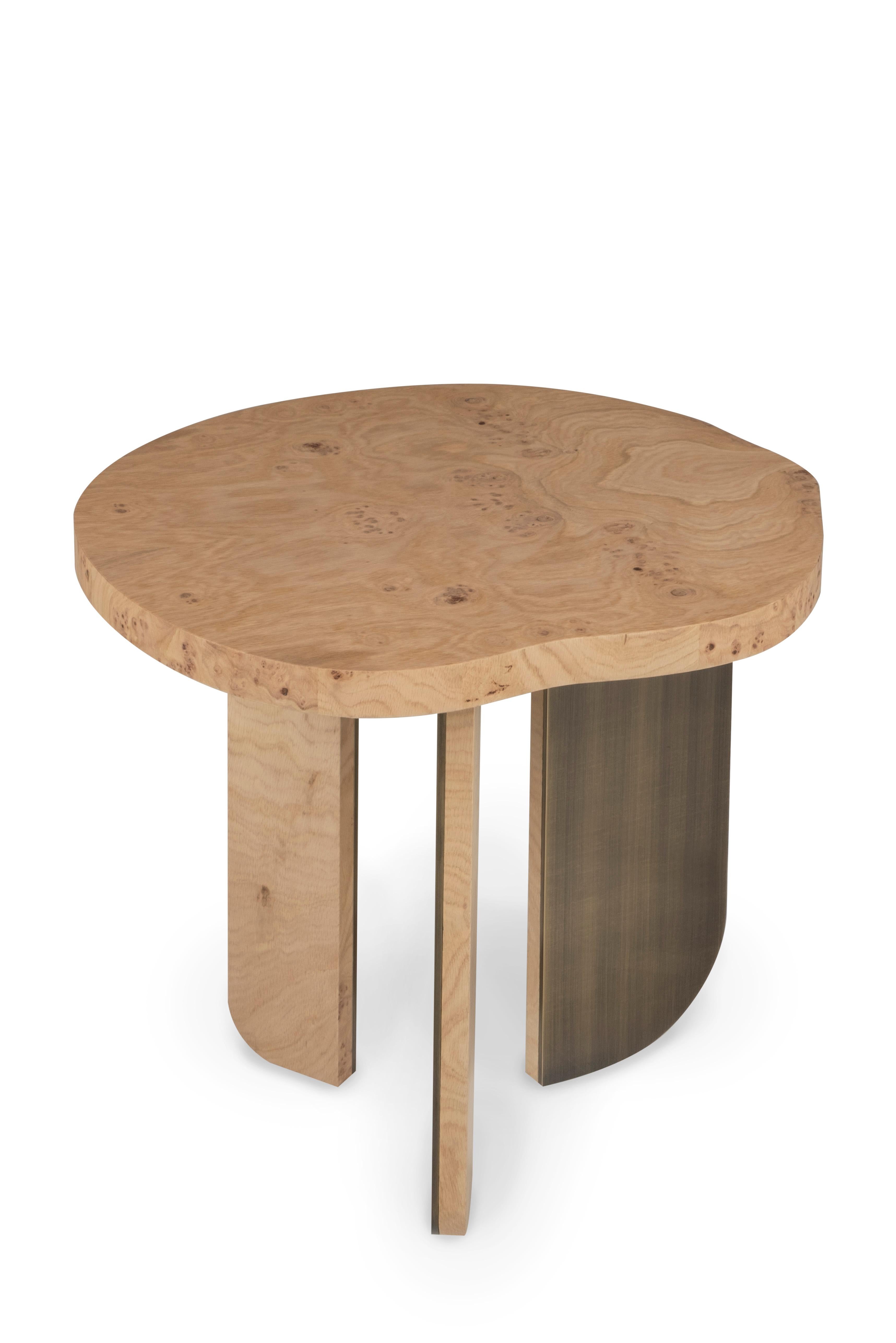 Organic Modern Dornes Side Table, Oak Brass, Handmade in Portugal by Greenapple For Sale 11