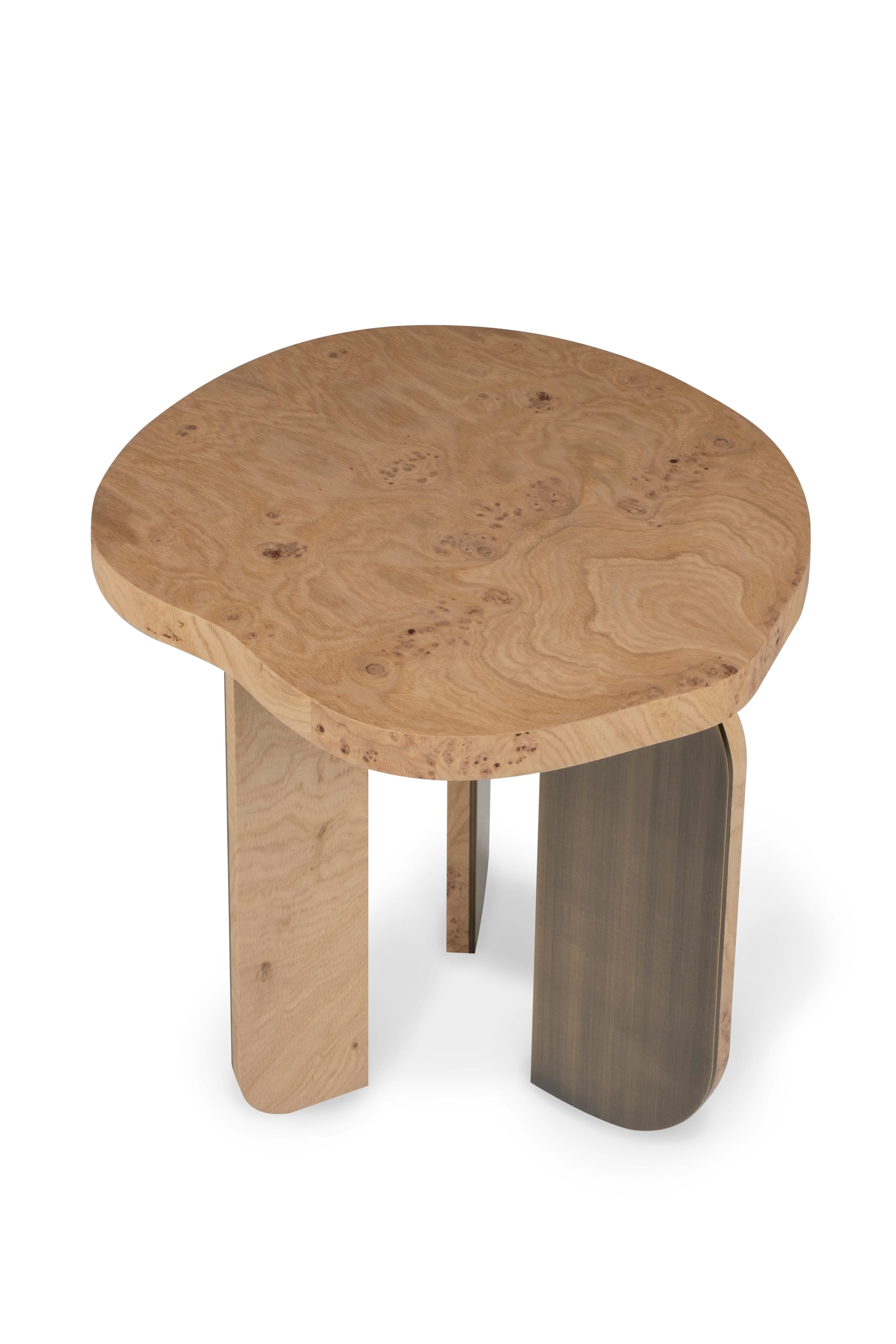 Organic Modern Dornes Side Table, Oak Brass, Handmade in Portugal by Greenapple For Sale 12