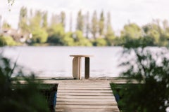 Contemporary Dornes Side Table, Oak Root, Brass, Handmade by Greenapple