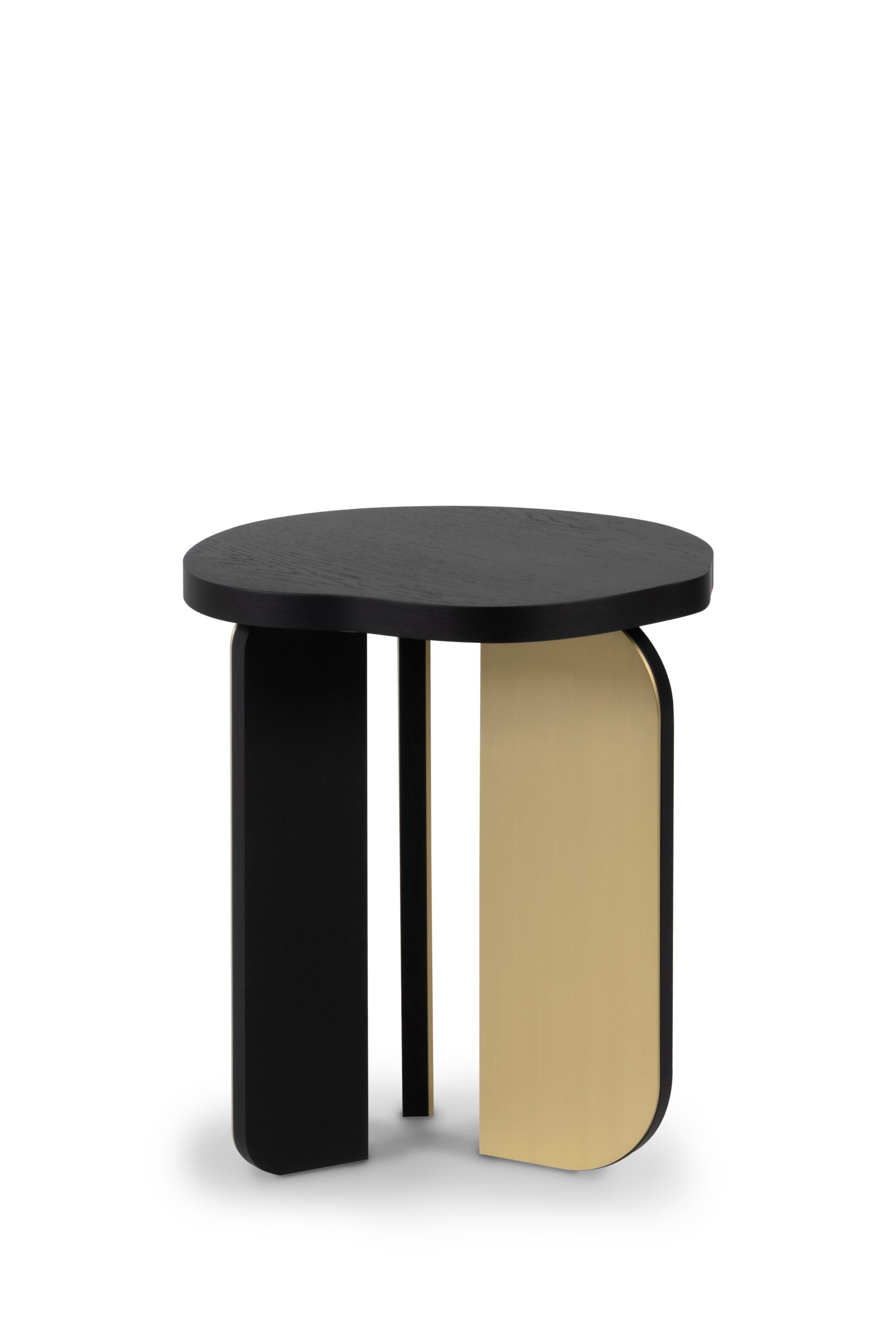 Contemporary Organic Modern Dornes Side Table, Oak Brass, Handmade in Portugal by Greenapple For Sale