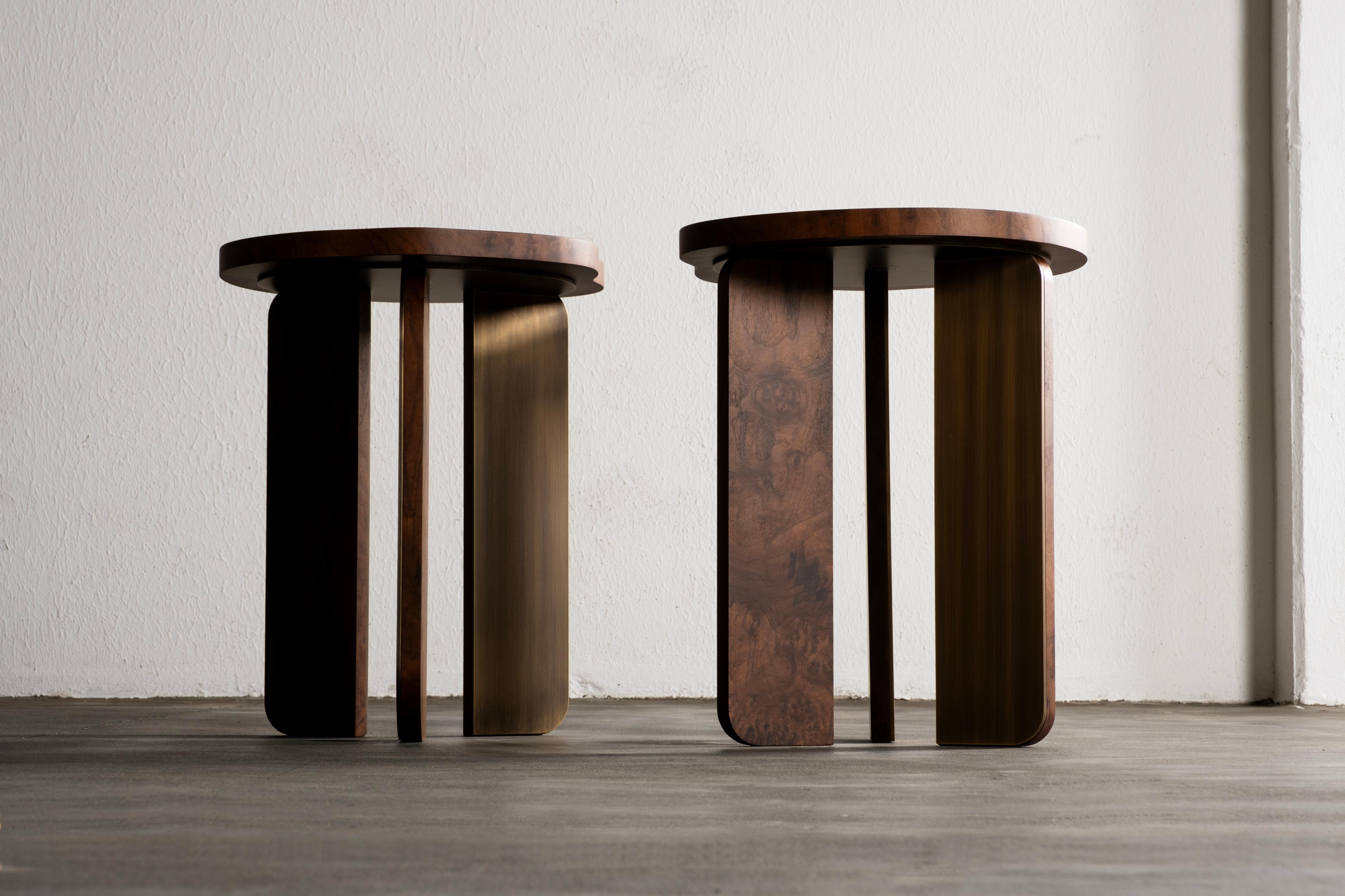 Organic Modern Dornes Side Table, Walnut Brass, Handmade Portugal by Greenapple For Sale 10