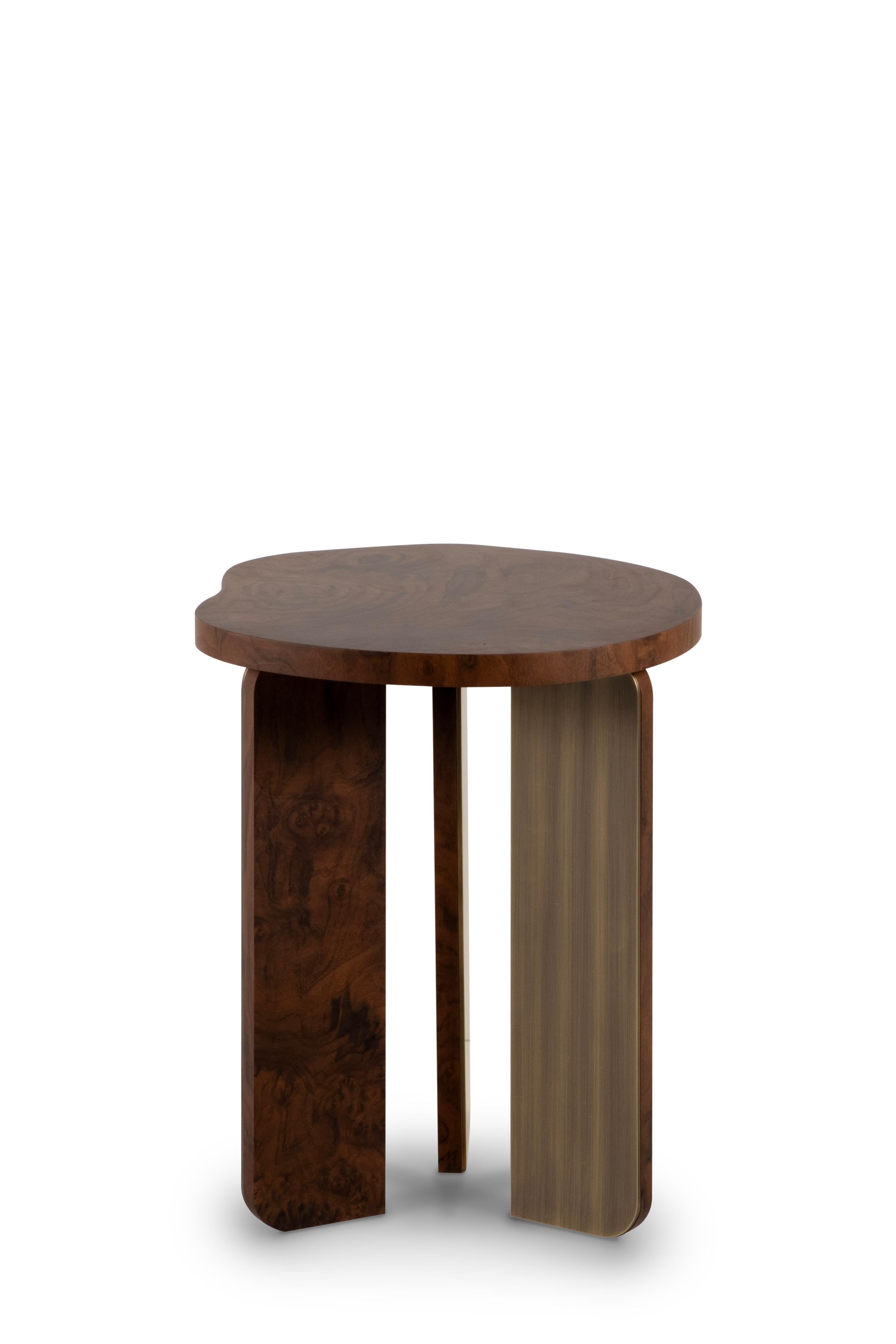 Contemporary Organic Modern Dornes Side Table, Walnut Brass, Handmade Portugal by Greenapple For Sale