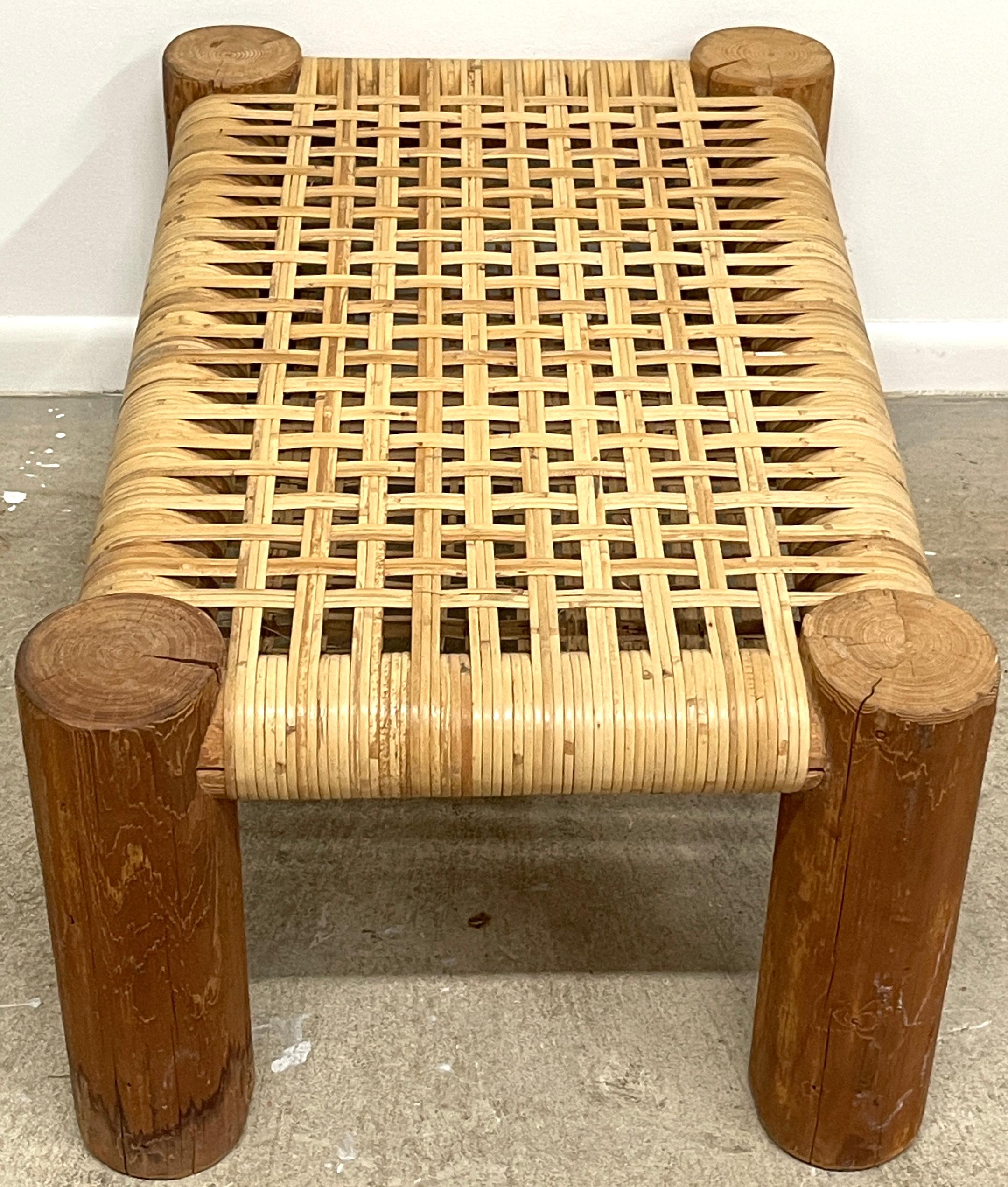 20th Century Organic Modern 'Dowelwood' Woven Rattan Bench 