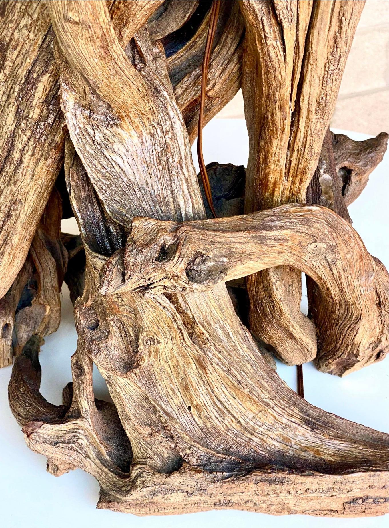 Monumental Vintage Boho Driftwood Table Lamp In Good Condition For Sale In west palm beach, FL