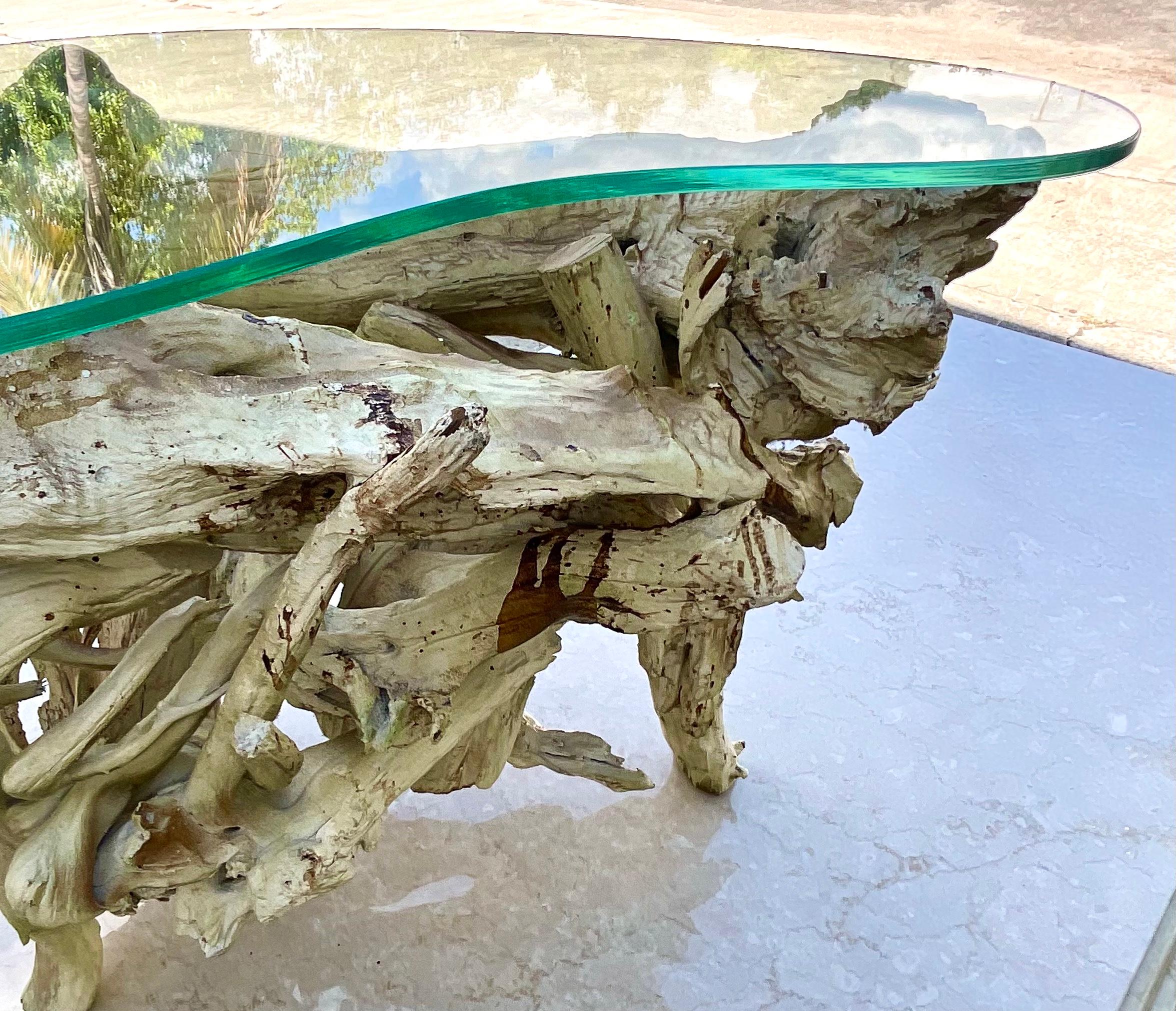 Fabulous vintage drift wood side table. Beautiful gnarly branches shaped together into a cluster. A really incredible design. Matching table also available on my 1stDibs page. Acquired from a Palm Beach estate.