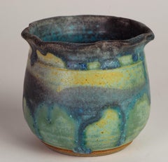 Vase Ikebana moderne et organique à glaçure goutte d'eau, Art Studio Pottery