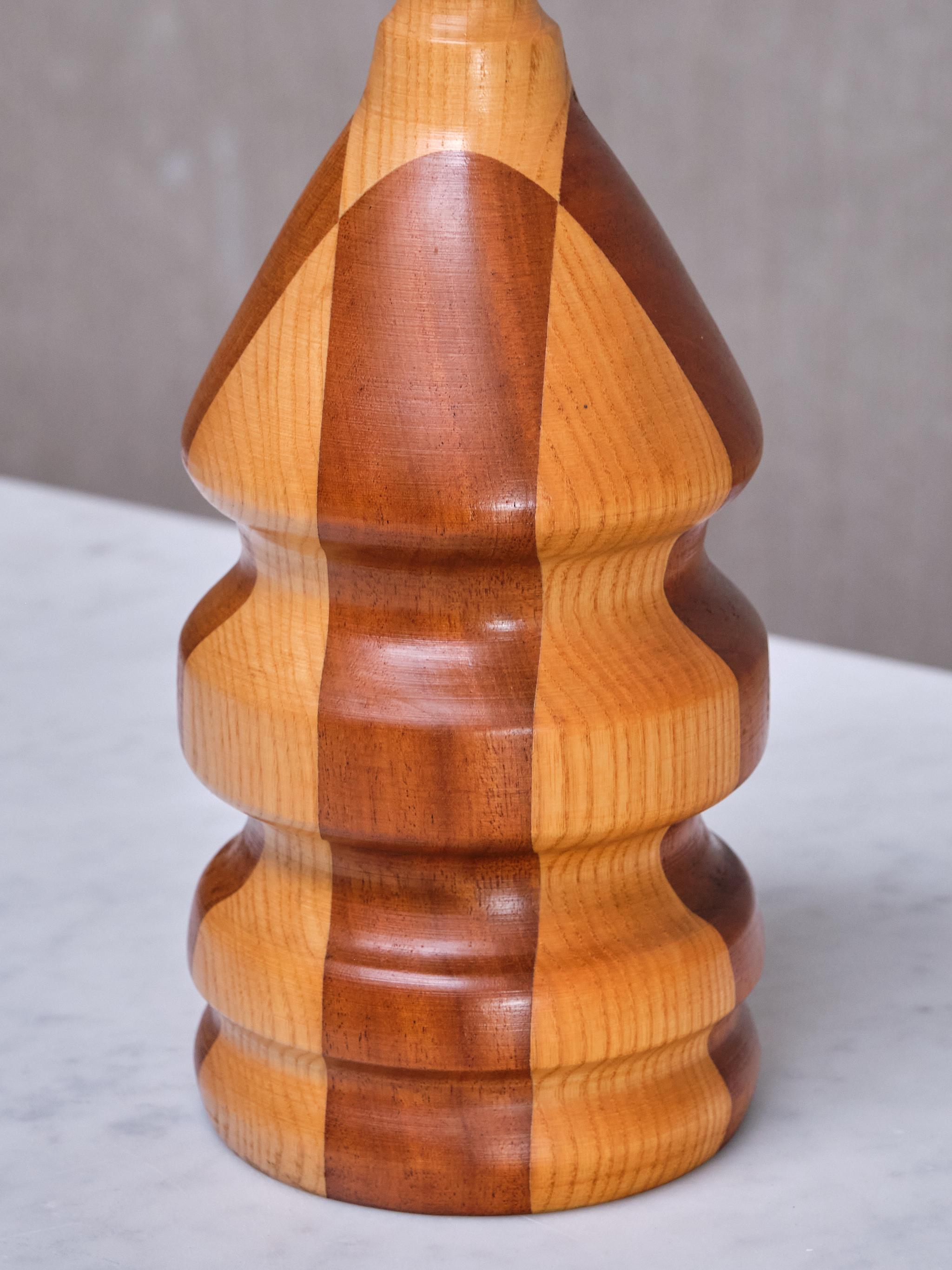 Organic Modern Dual Tone Table Lamp, Turned Oak and Teak, Denmark, 1960s For Sale 6