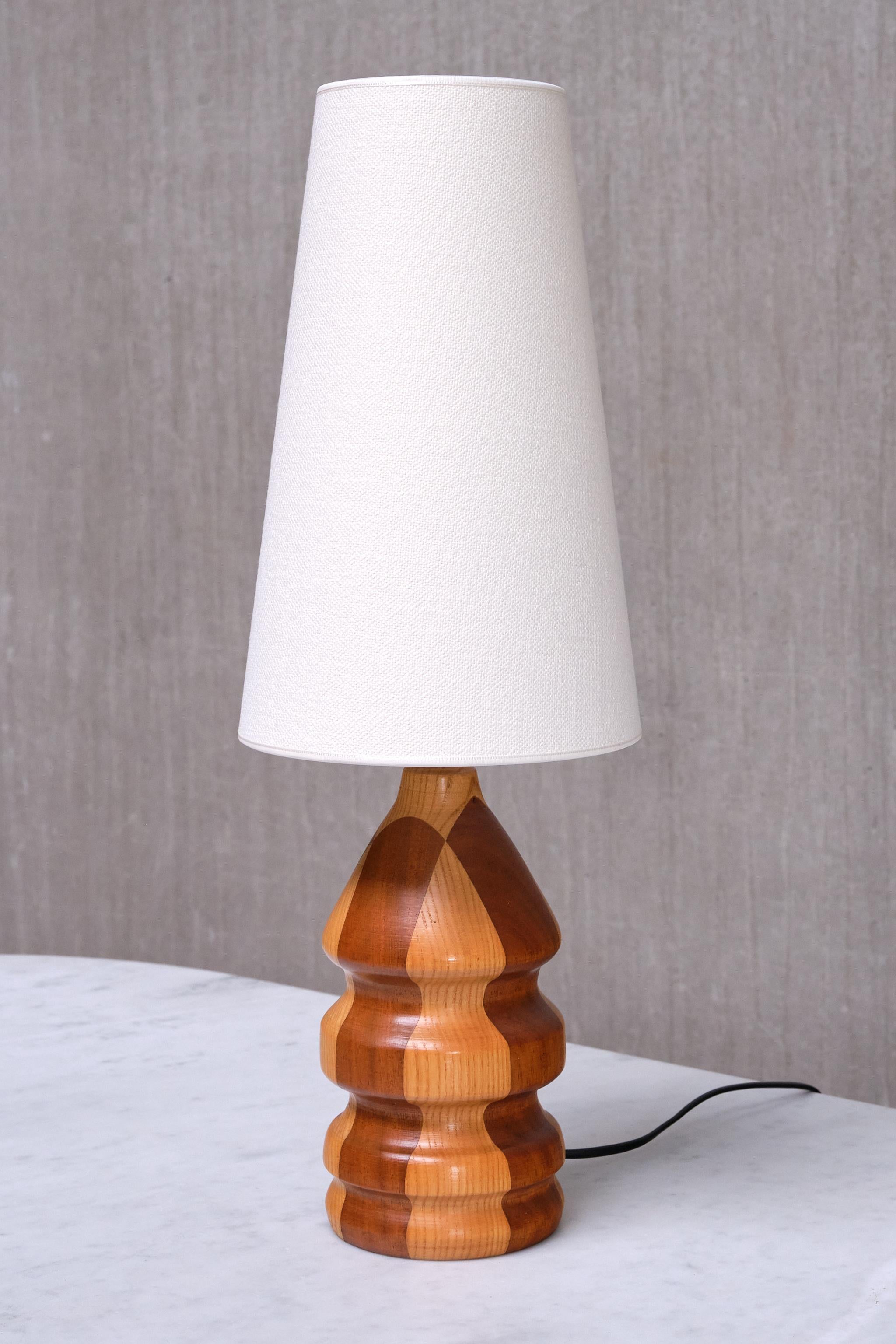 Danish Organic Modern Dual Tone Table Lamp, Turned Oak and Teak, Denmark, 1960s For Sale