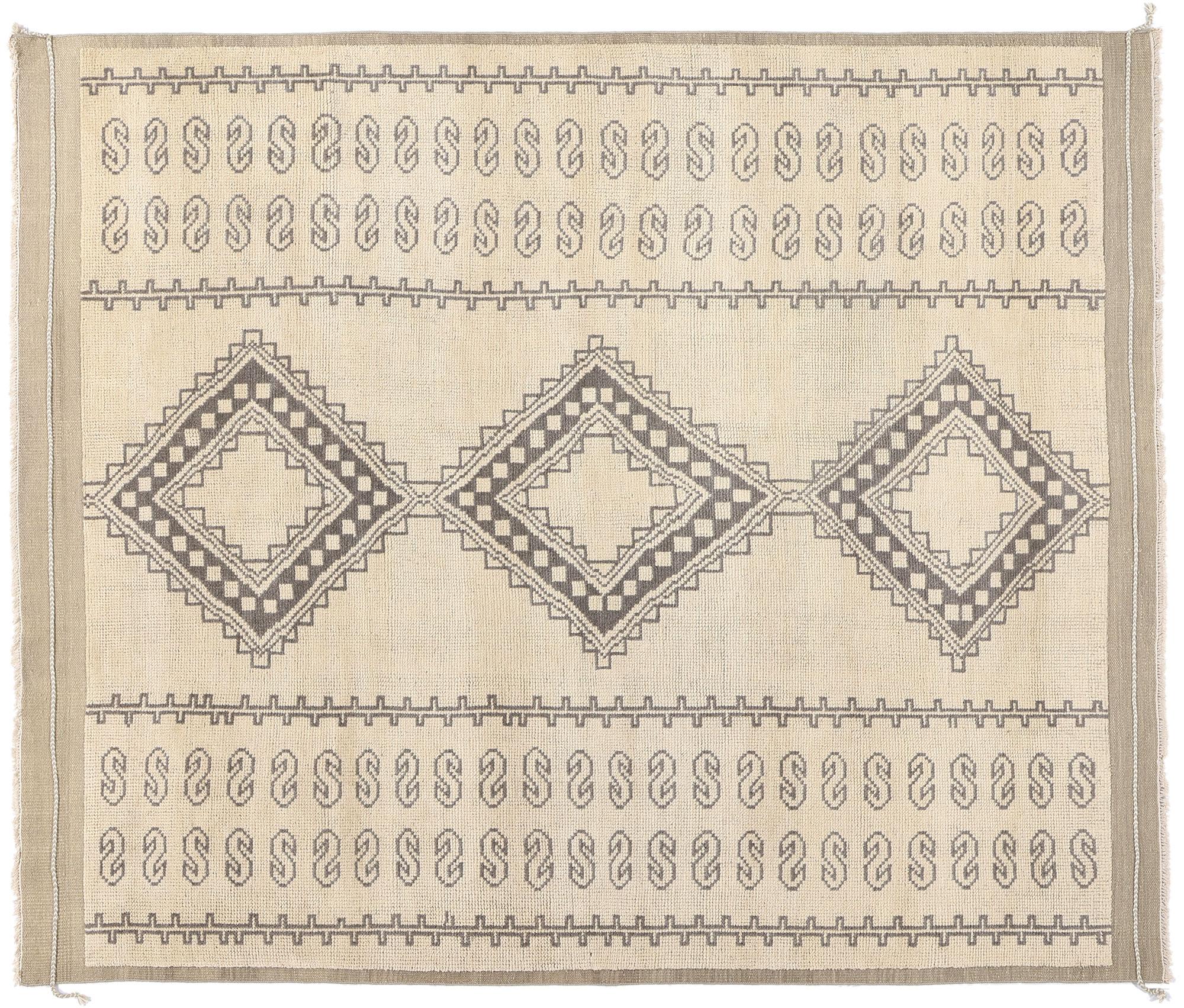 New Organic Modern Earth-Tone Moroccan Rug with Transitional Style For Sale 3