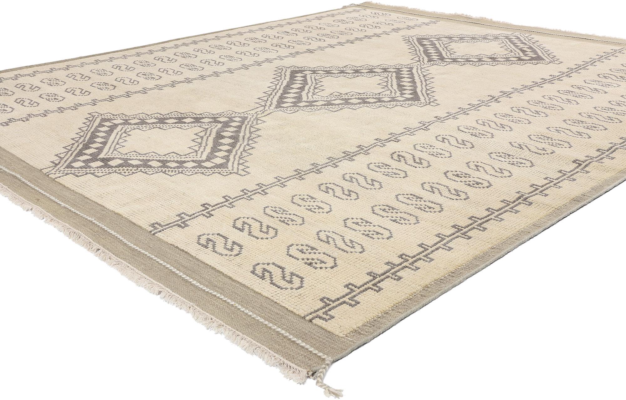 31236 Organic Modern Tribal Moroccan Rug, 08'00 x 09'07. This exquisite hand-knotted wool rug is a masterful example of Organic Modern Tribal Moroccan design, blending timeless craftsmanship with contemporary aesthetics. The rug features a striking
