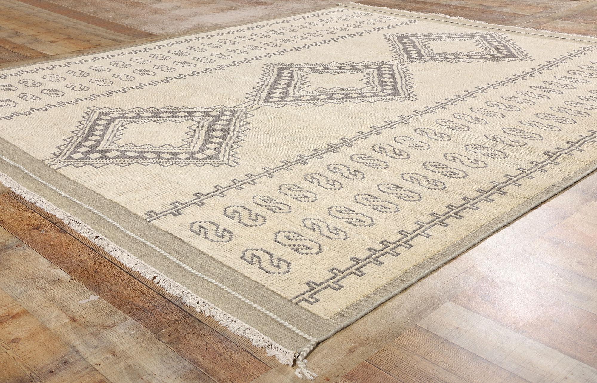 Wool New Organic Modern Earth-Tone Moroccan Rug with Transitional Style For Sale