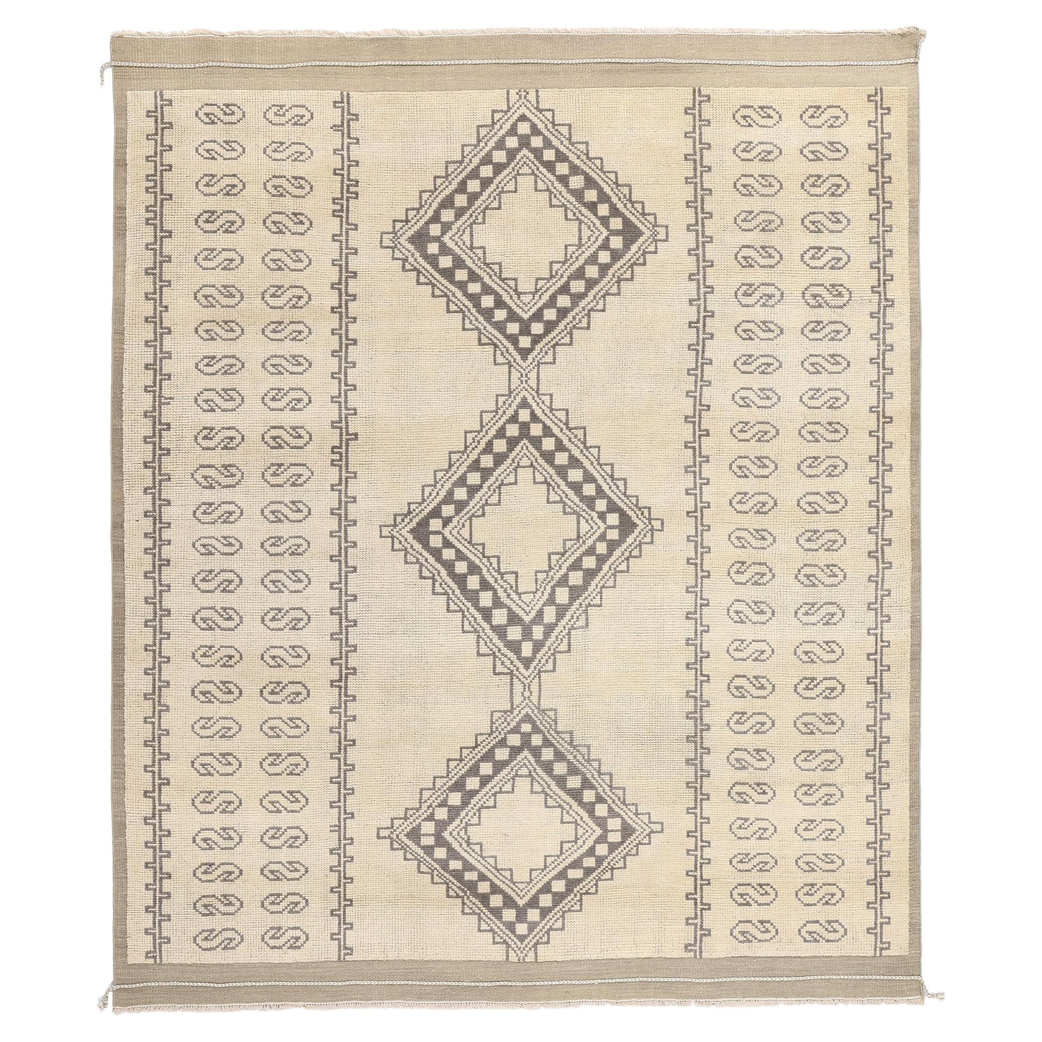 New Organic Modern Earth-Tone Moroccan Rug with Transitional Style For Sale