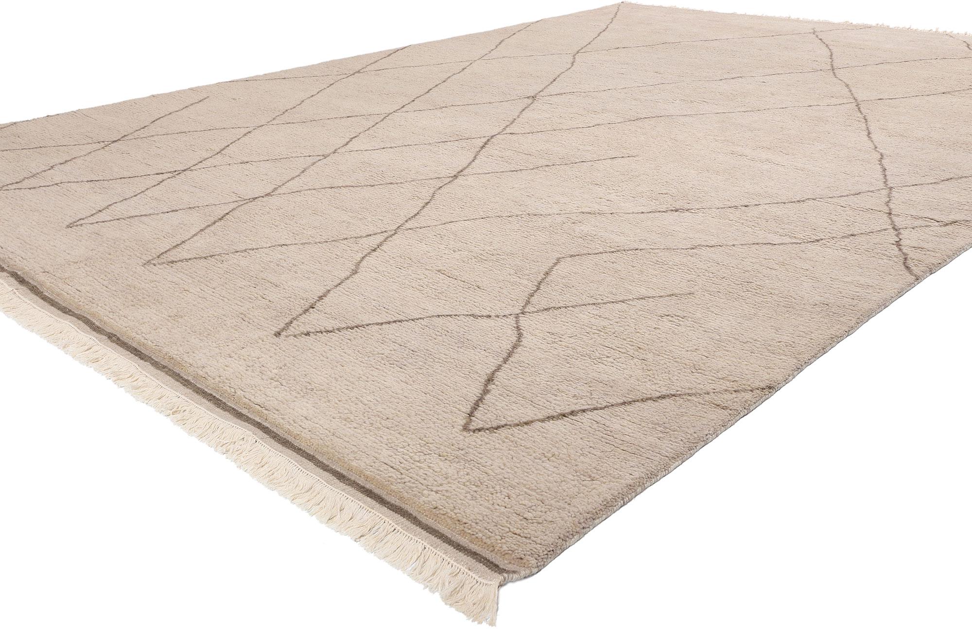 31259 Organic Modern Moroccan Rug, 09'00 x 12'09. Introducing the hand-knotted wool Organic Modern Moroccan rug, a stunning example of simplicity and natural beauty infused with deep cultural symbolism. This exquisite piece features an elegant