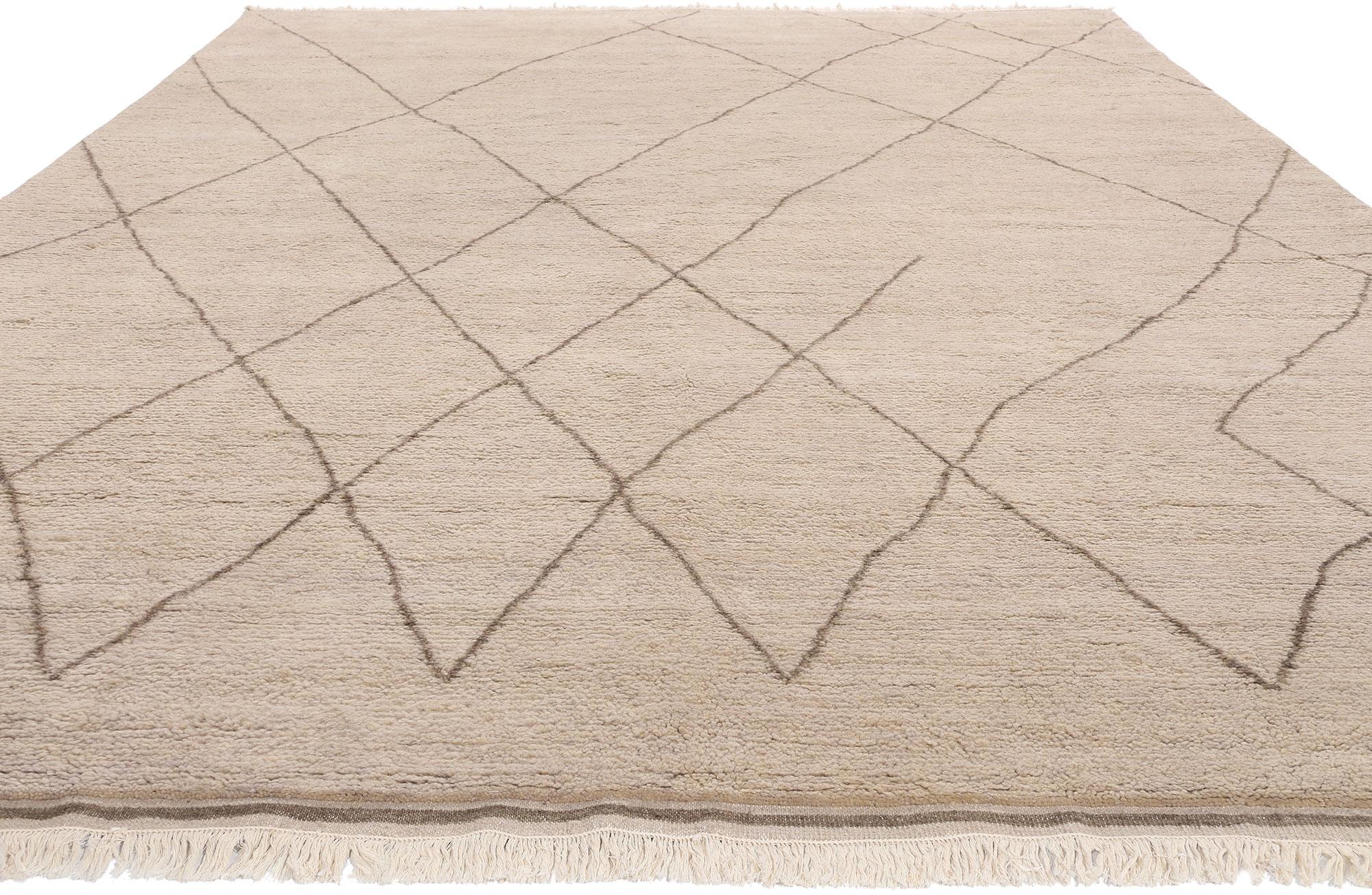 Pakistani Organic Modern Earth-Tone Moroccan Rug, Wabi-Sabi Meets Sustainable Elegance For Sale
