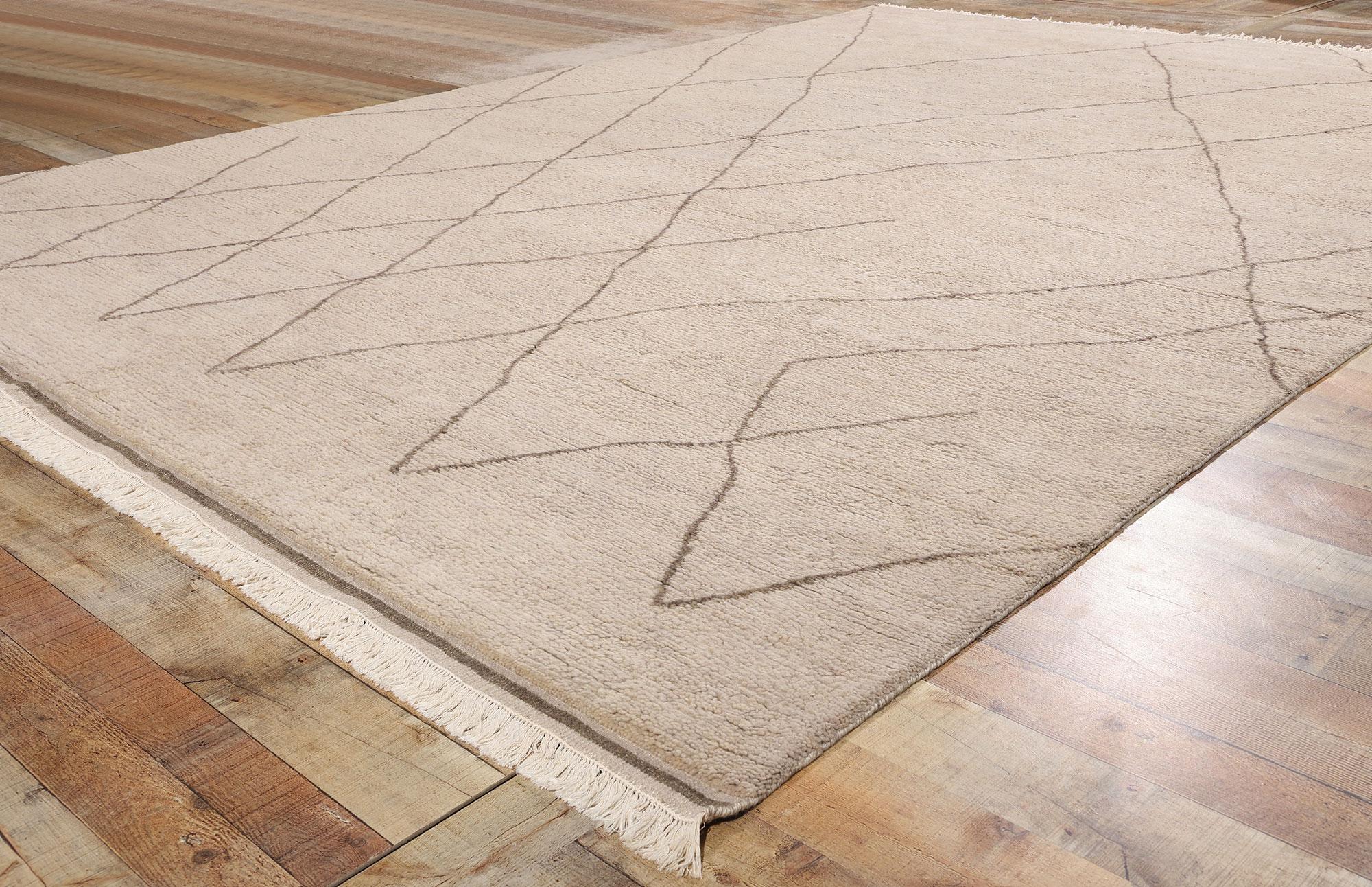Wool Organic Modern Earth-Tone Moroccan Rug, Wabi-Sabi Meets Sustainable Elegance For Sale